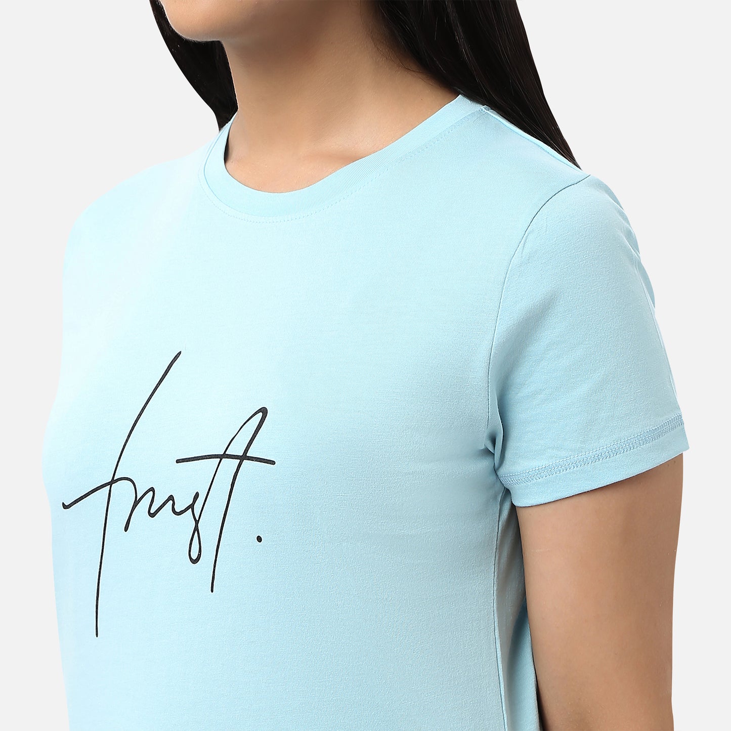 Aquva Blue Cotton Printed T-shirts for Womens Shop Online