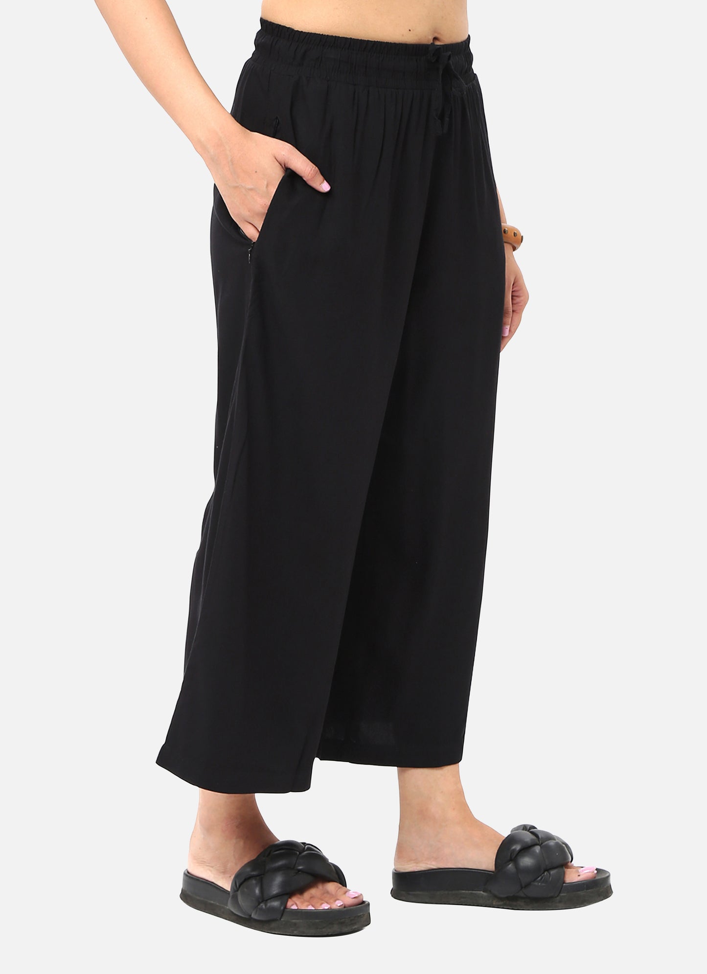 Women's bottom wear in deep black, designed for a chic and adaptable style, ideal for a range of occasions, available online
