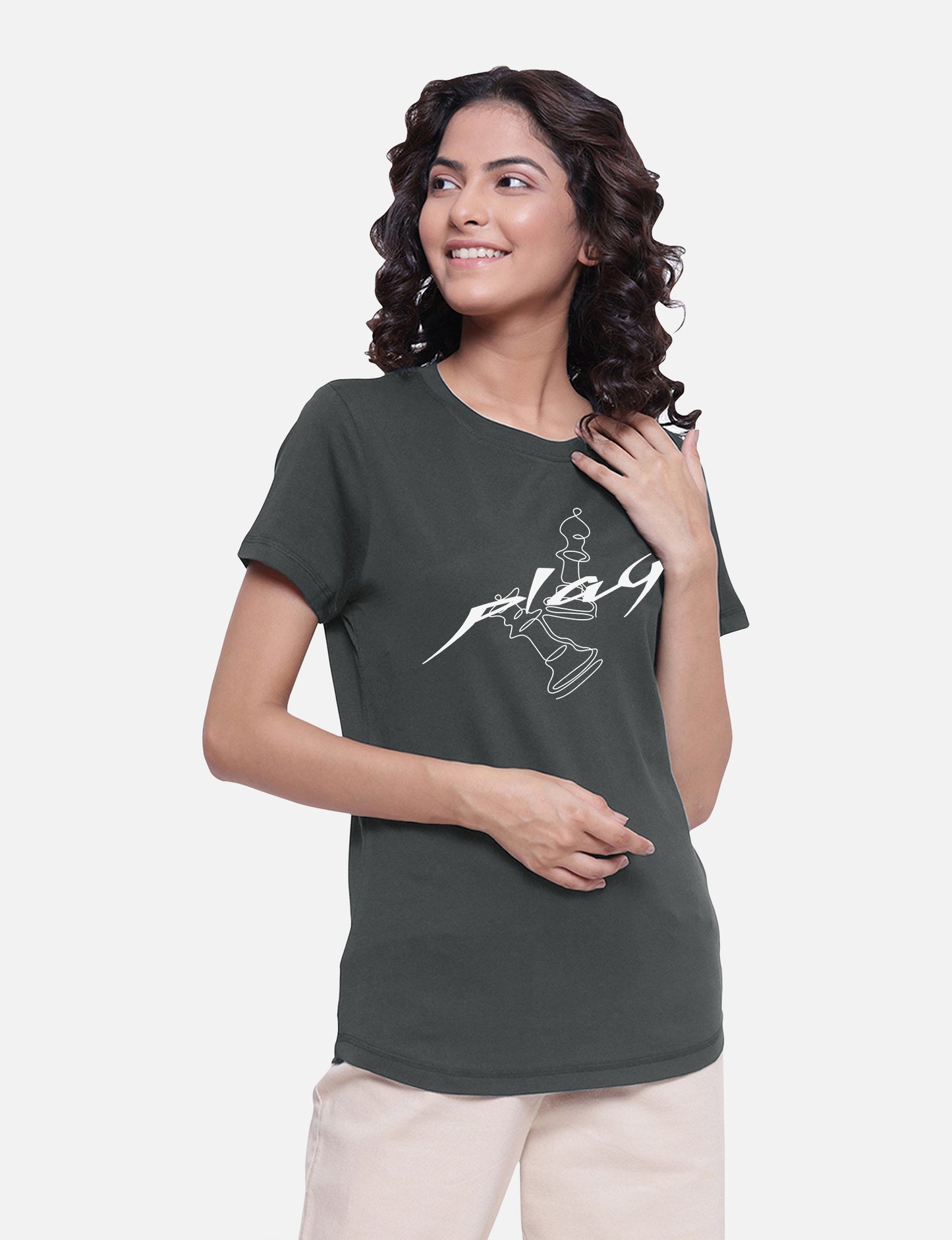 Metallic Grey Cotton Printed T-shirts for Women's Shop Online