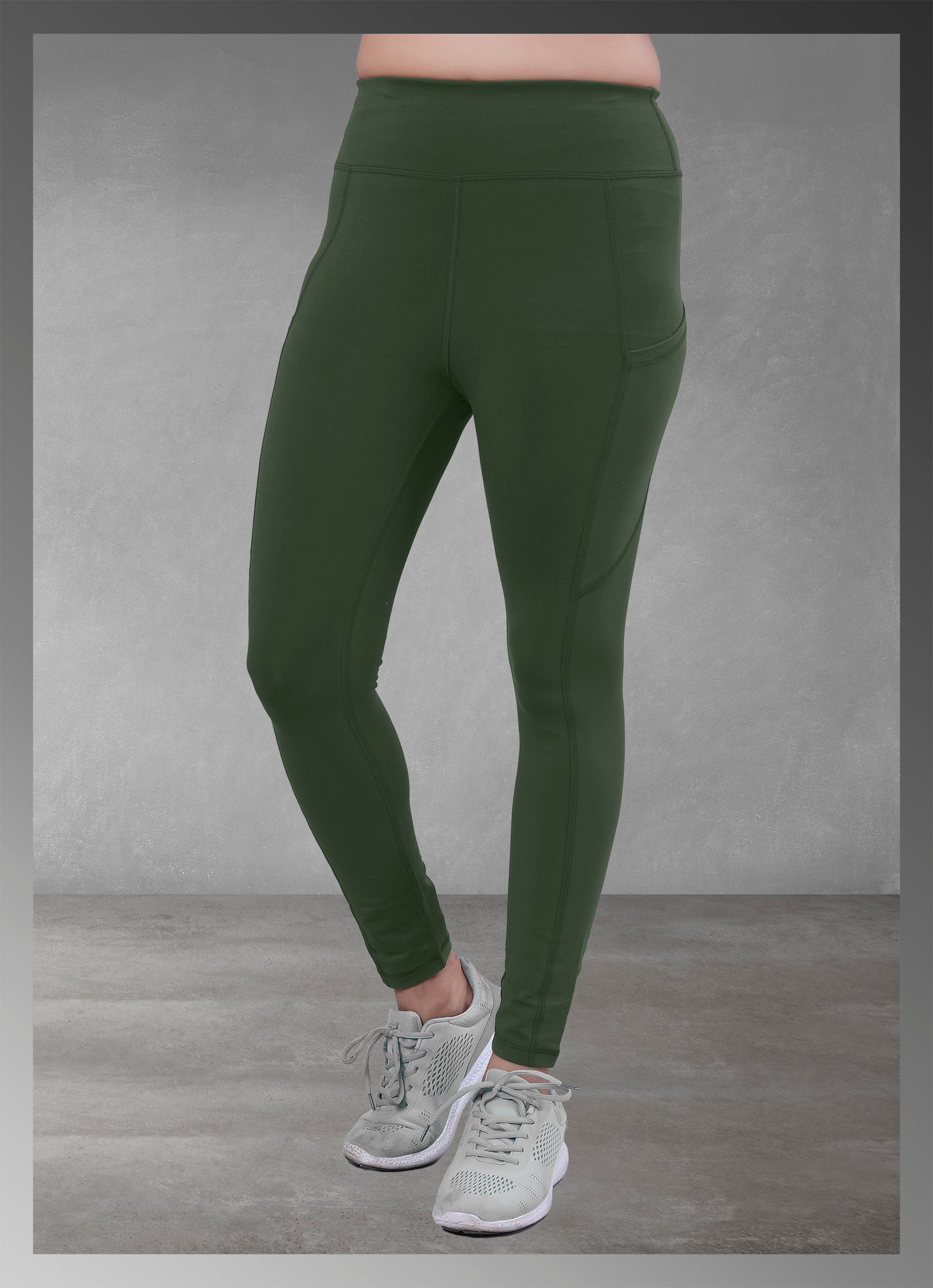 Olive pocket yoga leggings for women, offering both style and practicality, available online