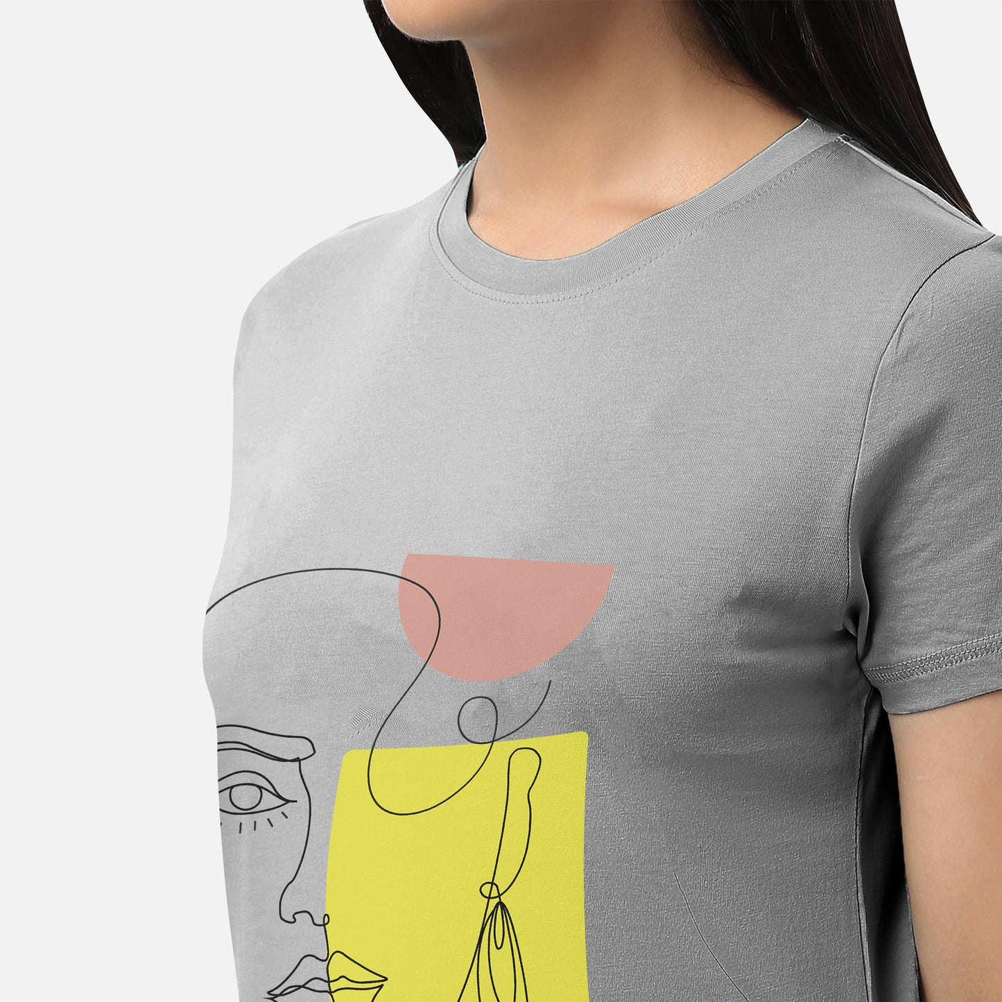 Stylish grey T-shirt for women, featuring a classic color and comfortable fit, ideal for casual and versatile outfits, available online
