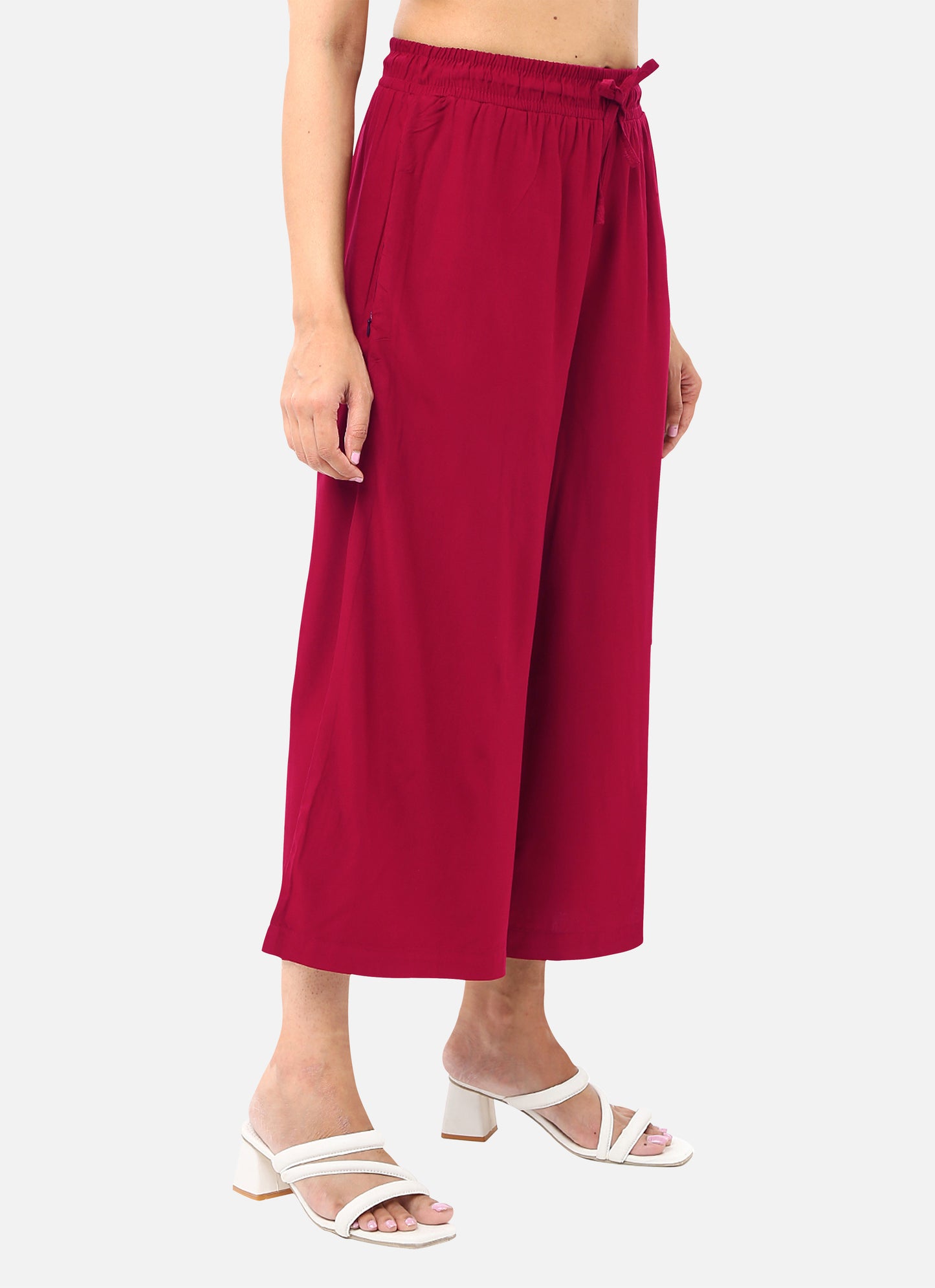 Stylish women's culottes in cerise modal fabric, perfect for a blend of comfort and elegance, available online