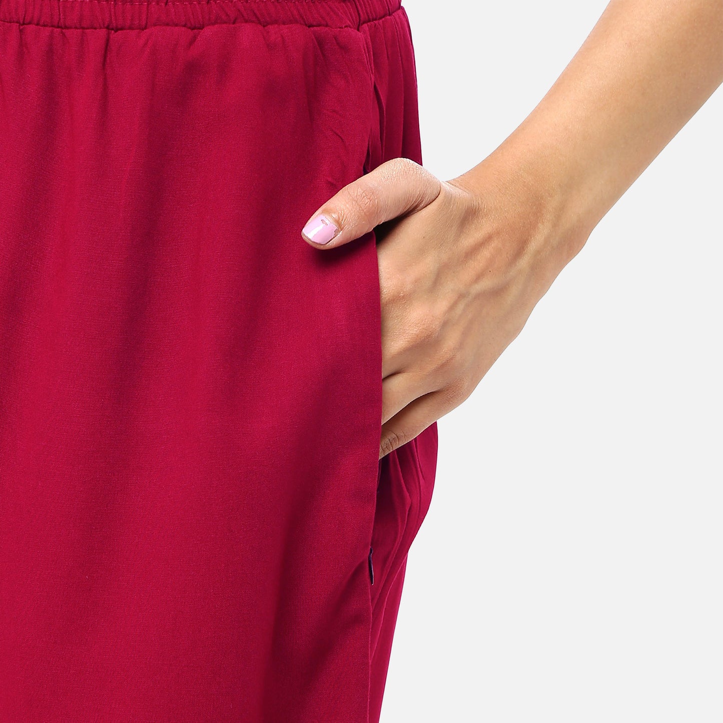 Stylish women's culottes in cerise modal fabric, perfect for a blend of comfort and elegance, available online
