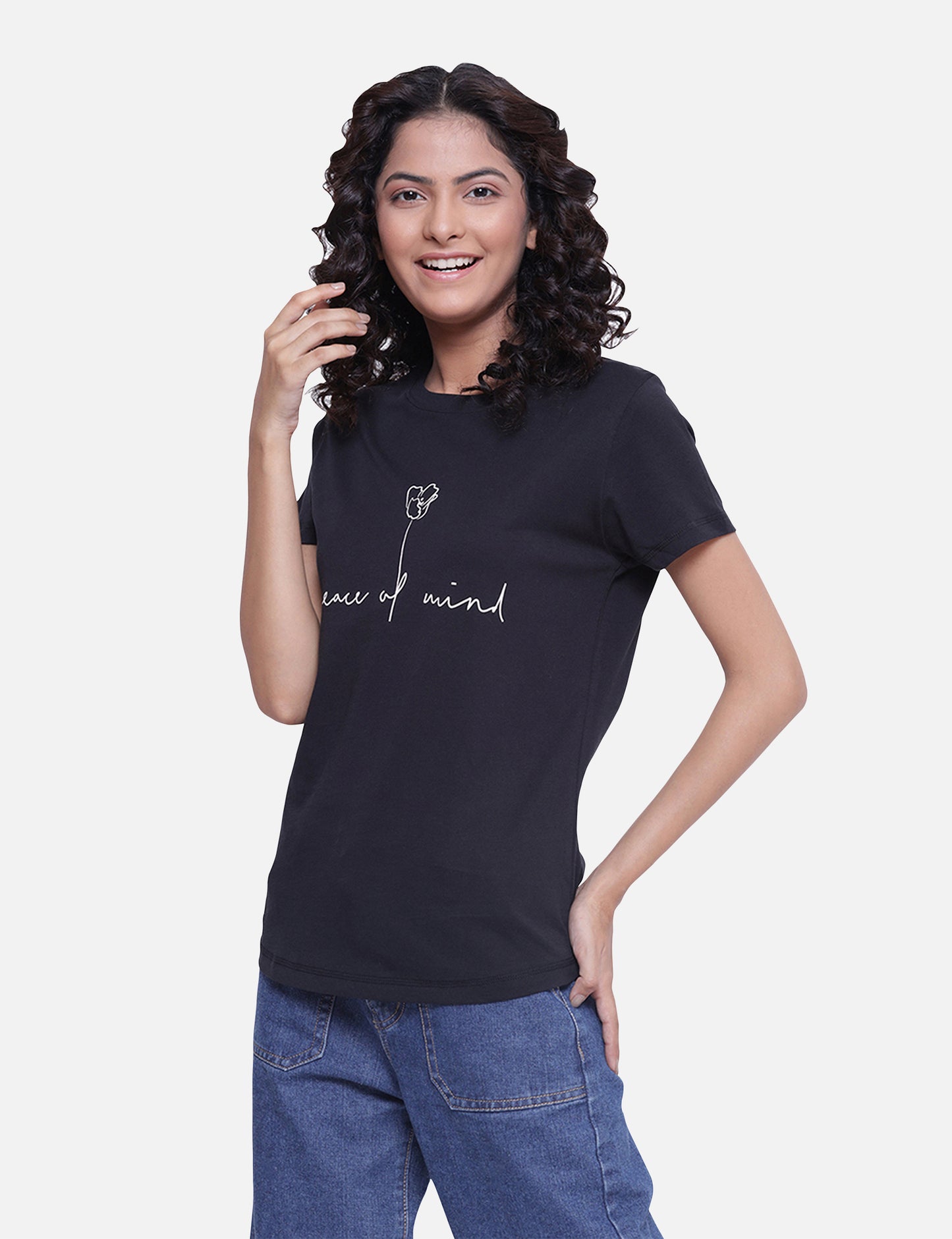 Women's black T-shirt with a bold white quote, perfect for a stylish and edgy look, available online