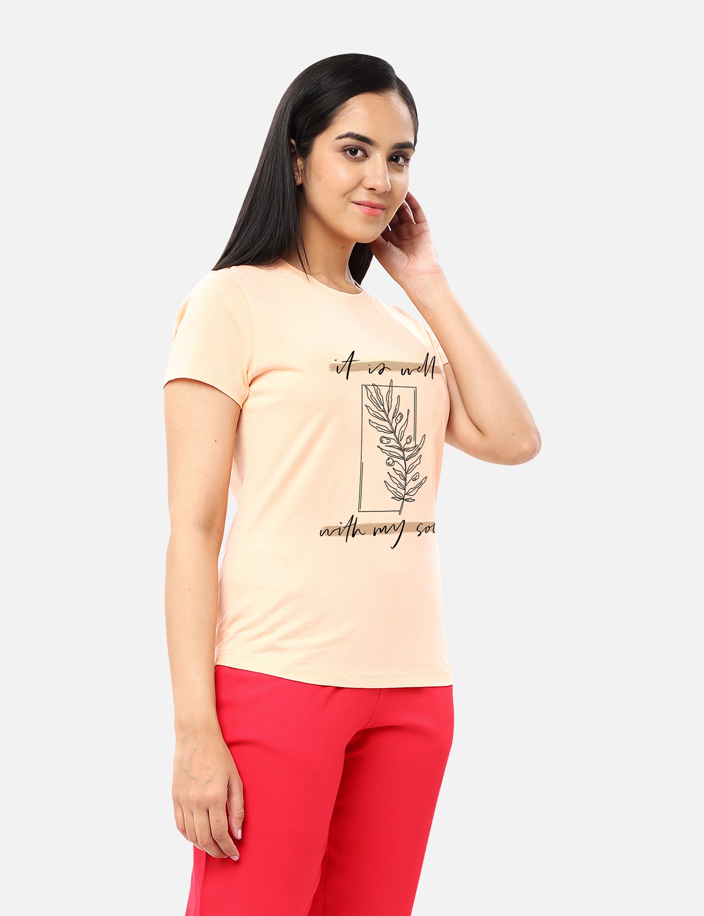 Womens cream T-shirt with 'my soul' quote, offering a soft and inspirational look, available online