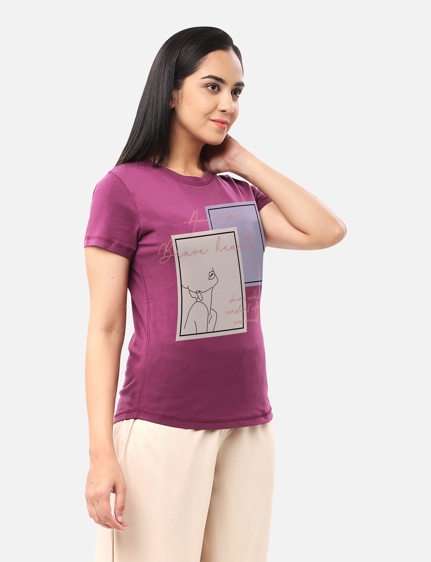 Womens purple T-shirt featuring a motivational quote, perfect for adding a touch of inspiration to your wardrobe, available online