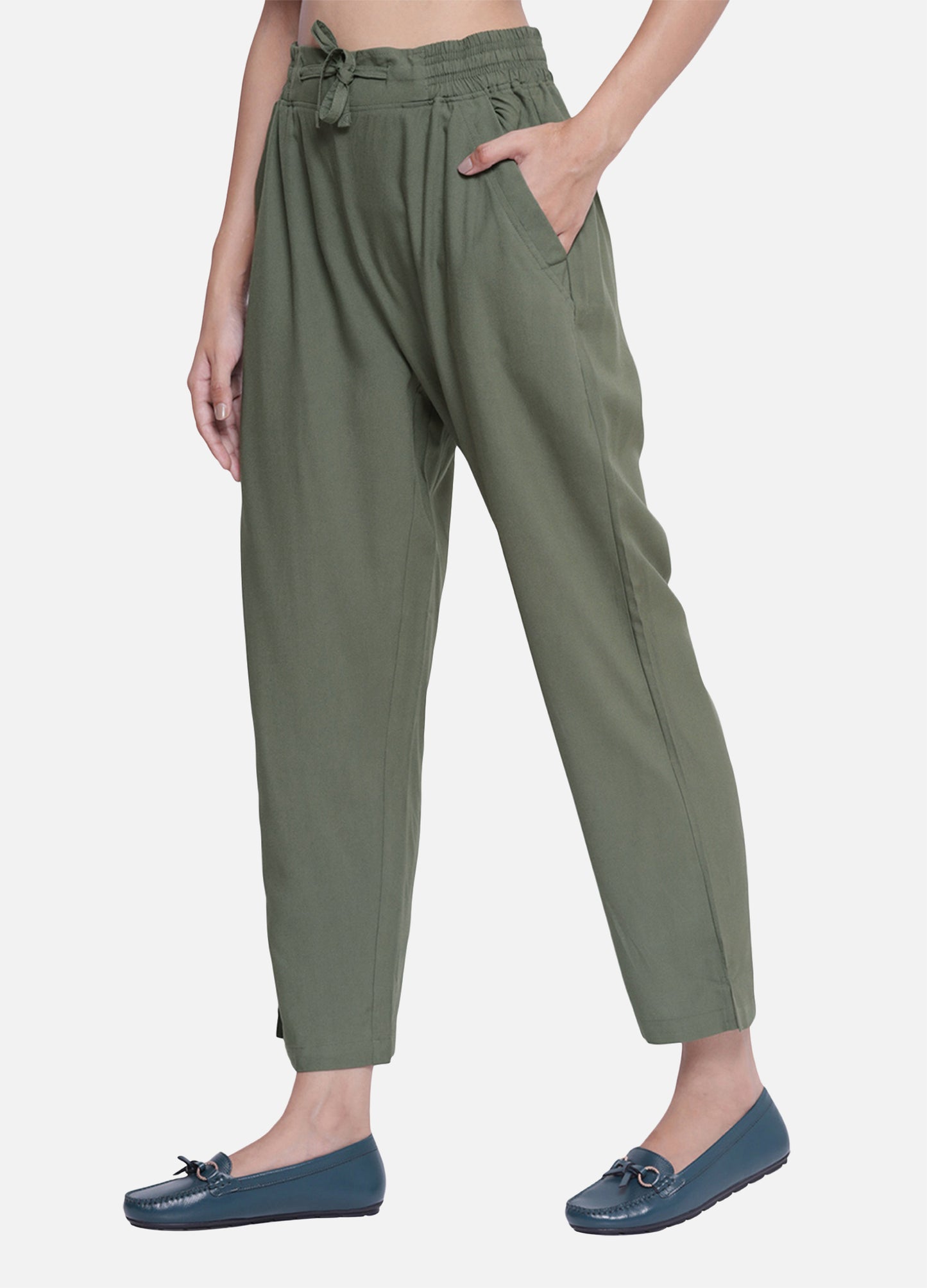 Cigarette Trousers for Women's - Olive Pants