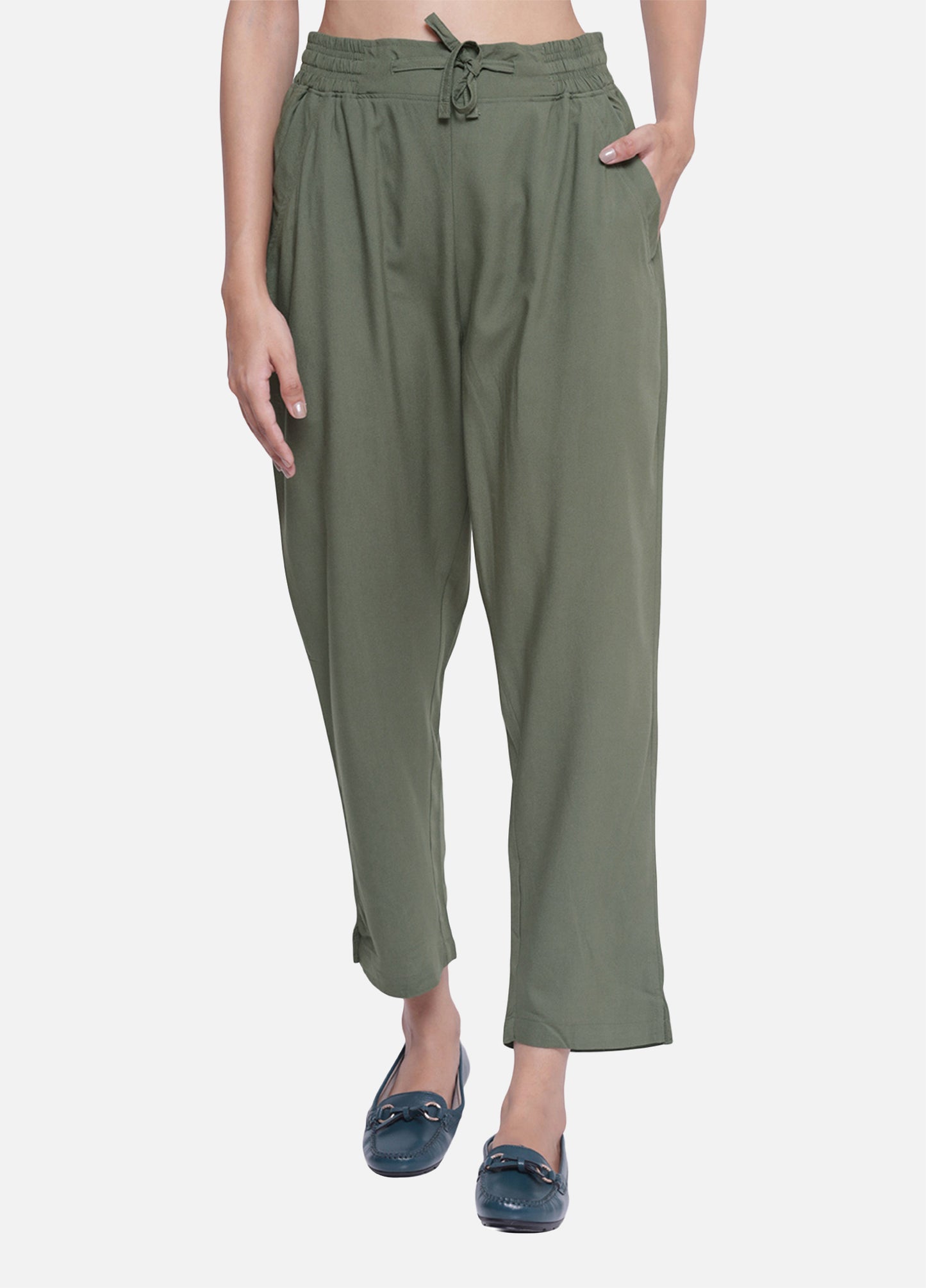 Cigarette Trousers for Women's - Olive Pants