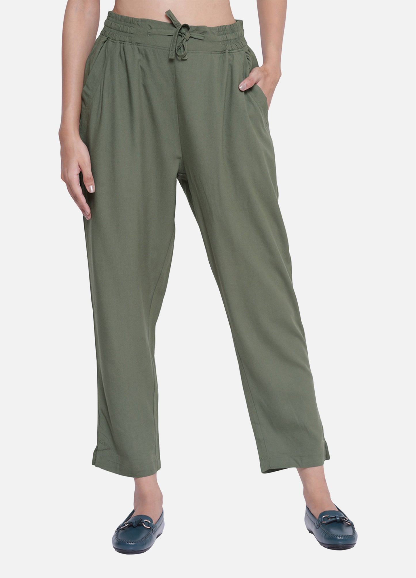 Cigarette Trousers for Women's - Olive Pants