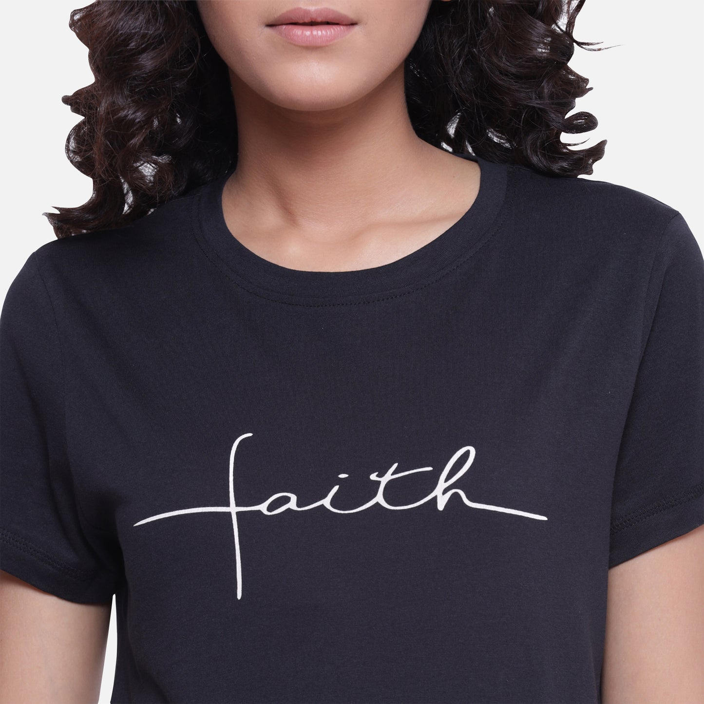Buy T-shirts, Top, Casual women's black T-shirt with a catchy quote, offering a timeless and comfortable design, available online