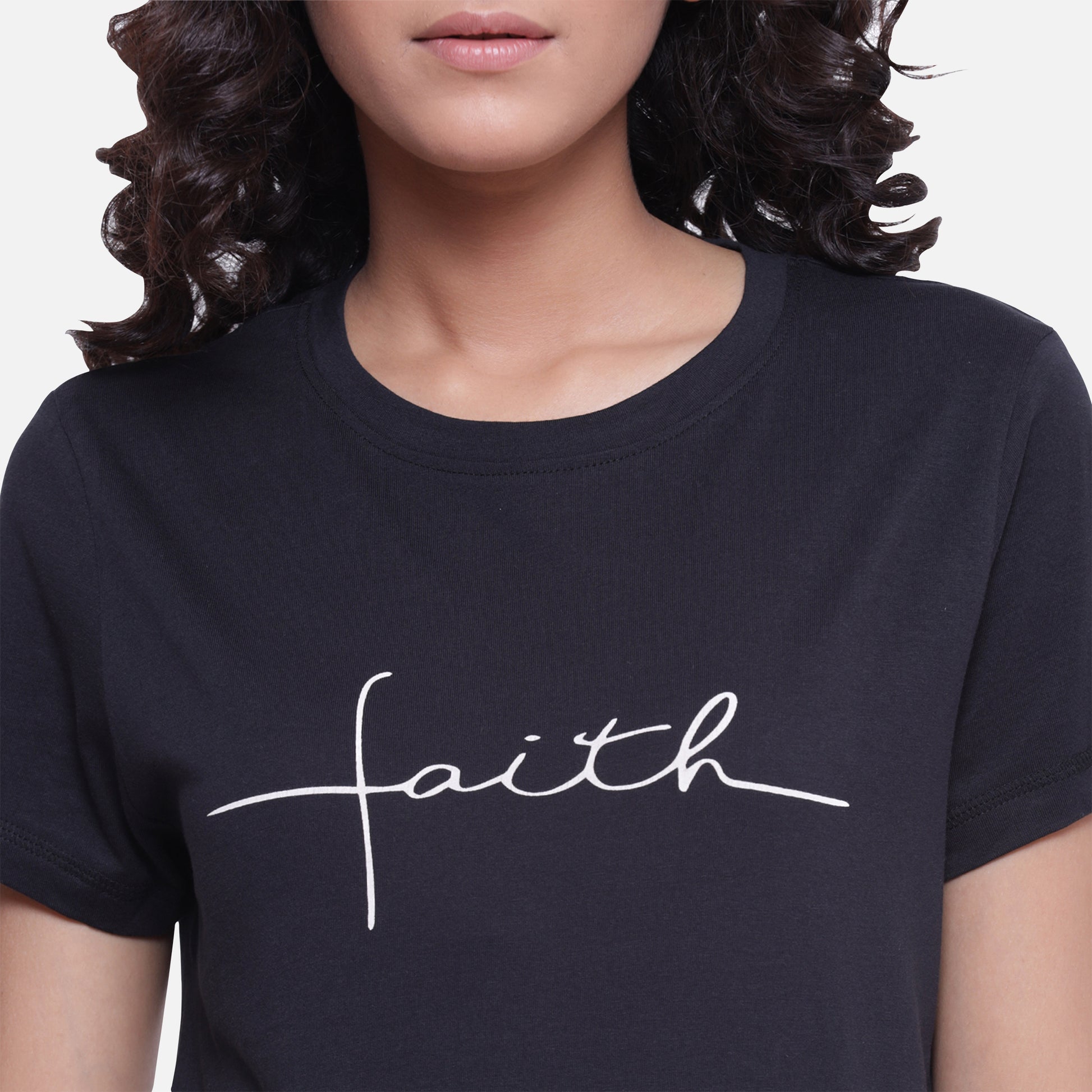 Buy T-shirts, Top, Casual women's black T-shirt with a catchy quote, offering a timeless and comfortable design, available online