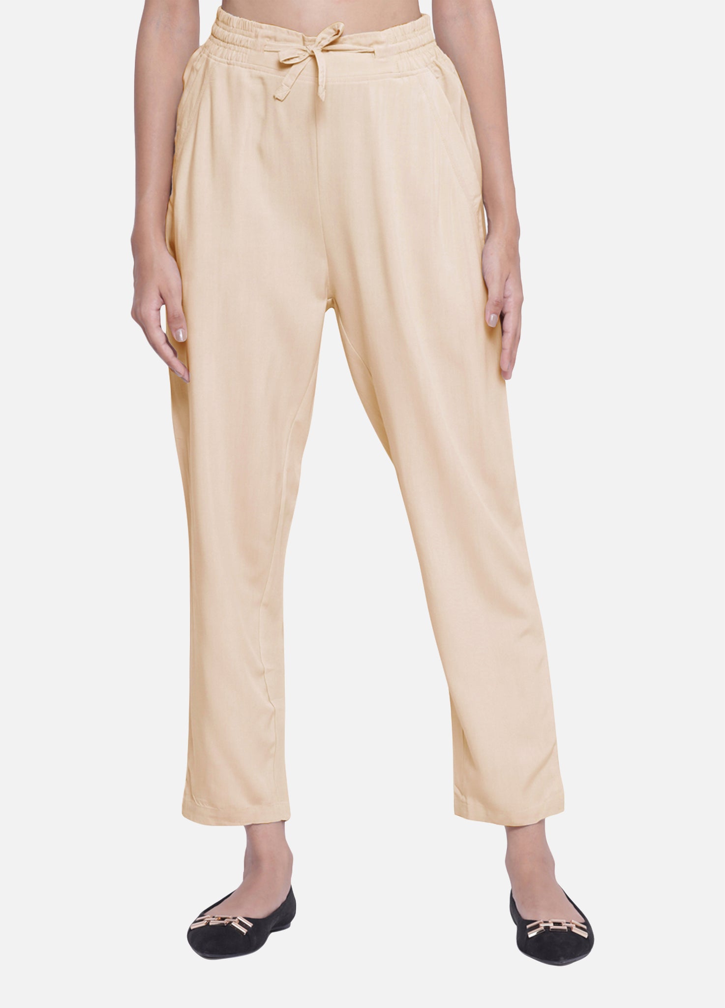 WHITE CIGARETTE PANTS WITH GOLDEN BUTTONS - TARANKO