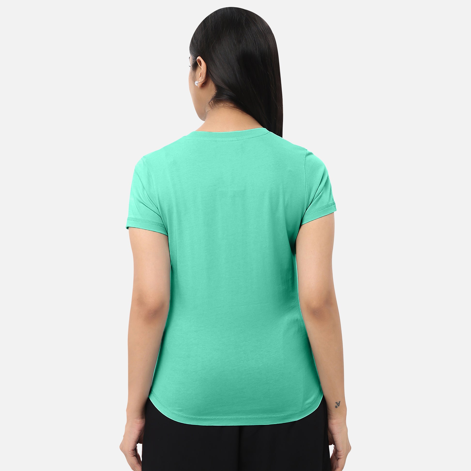 Graphic mid green T-shirt for women with summer tropical gold foil design, offering a standout and stylish look, available online