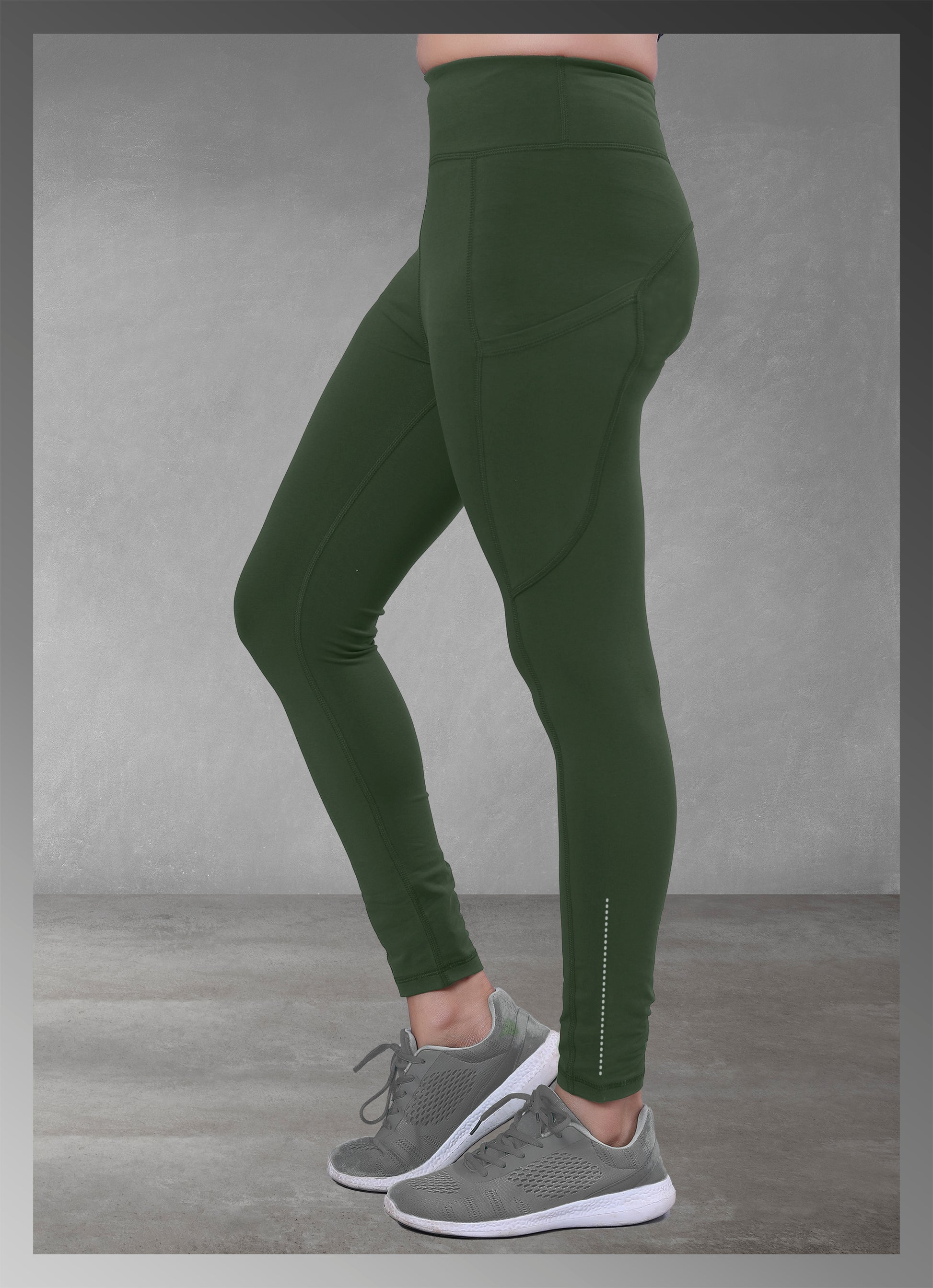 Olive pocket yoga leggings for women, offering both style and practicality, available online