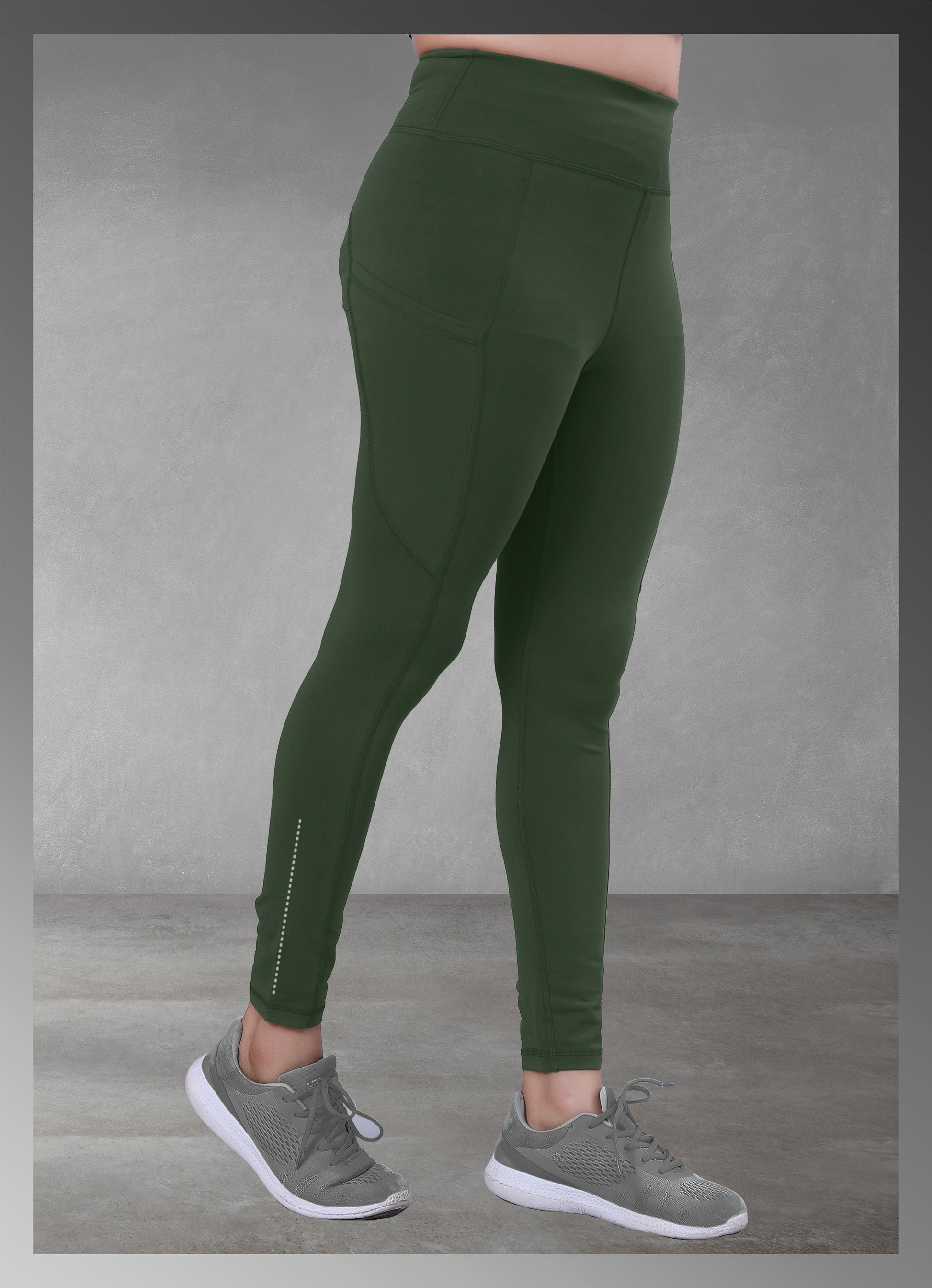 Olive pocket yoga leggings for women, offering both style and practicality, available online