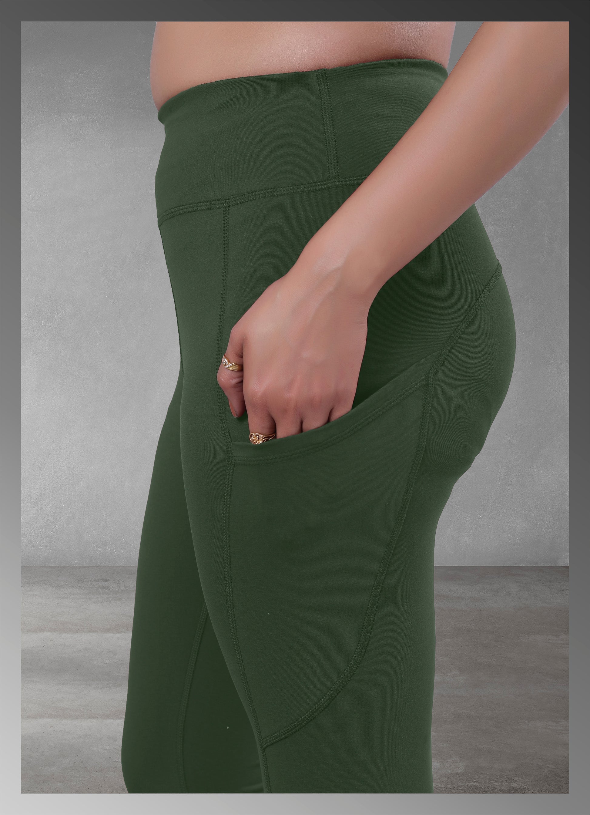 Olive pocket yoga leggings for women, offering both style and practicality, available online