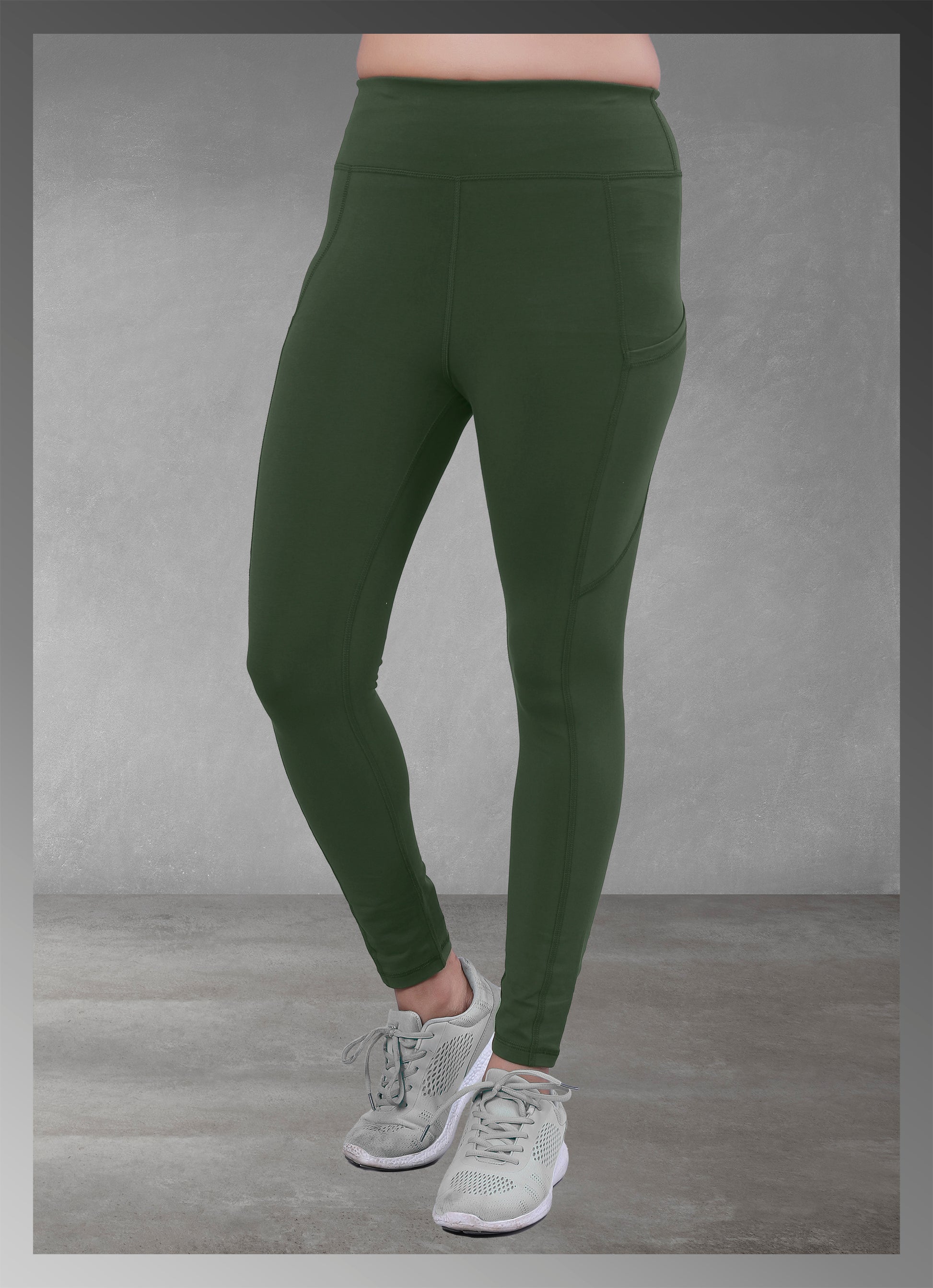 Olive pocket yoga leggings for women, offering both style and practicality, available online