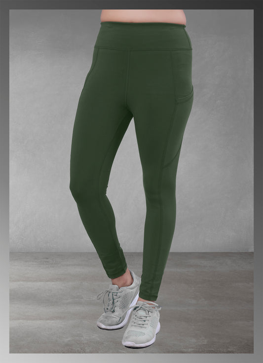 Olive pocket yoga leggings for women, offering both style and practicality, available online