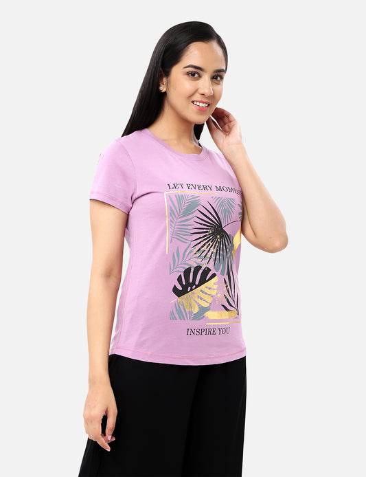 Shop womens T-shirts featuring tropical prints with gold foil accents, perfect for a stylish and eye-catching outfit, available online
