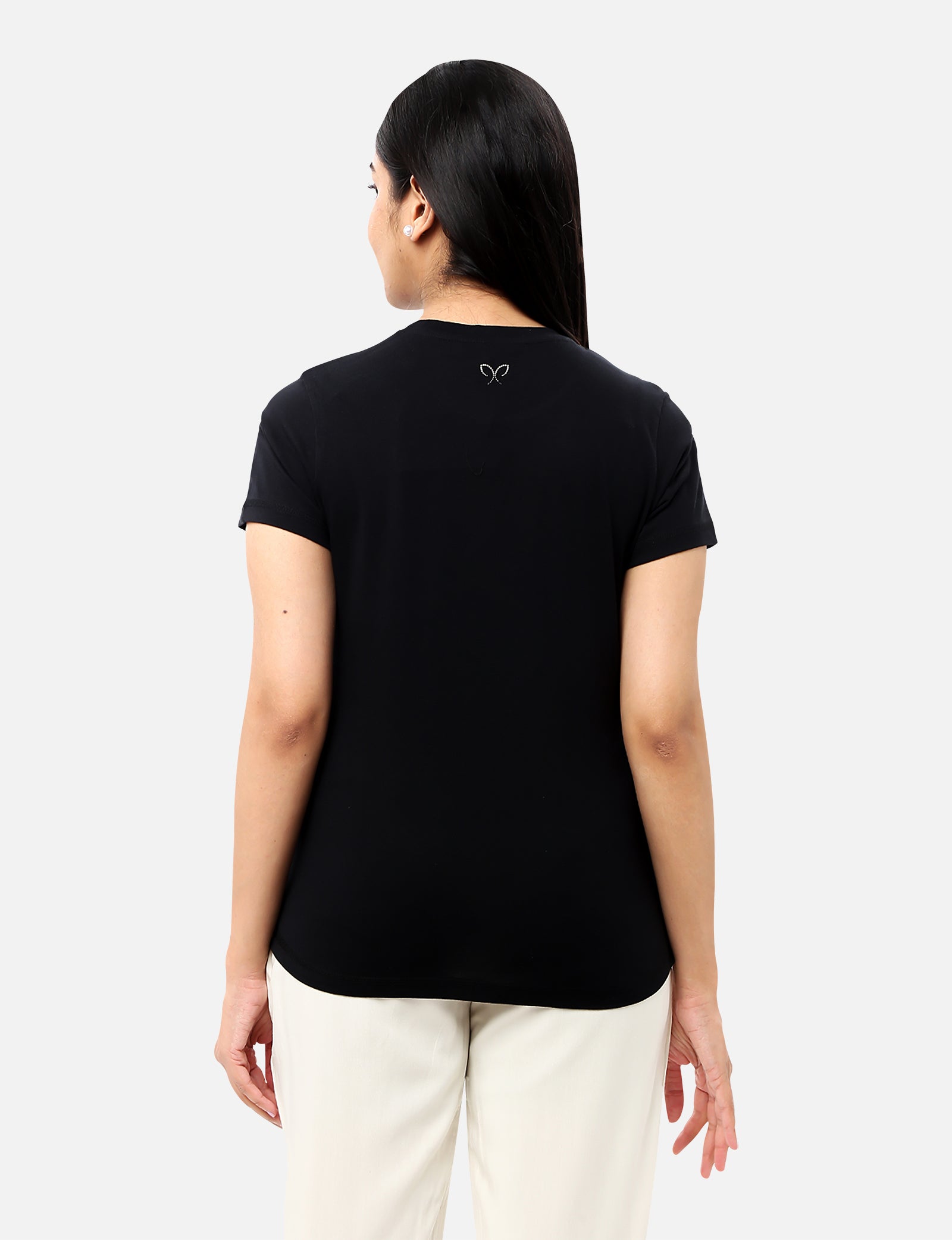 Sparkling Black Printed T-shirts for Women's Shopping Site