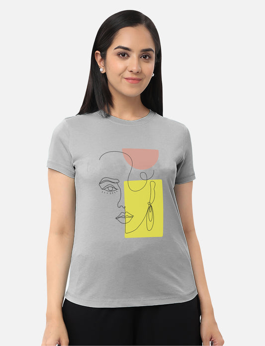 Stylish grey T-shirt for women, featuring a classic color and comfortable fit, ideal for casual and versatile outfits, available online