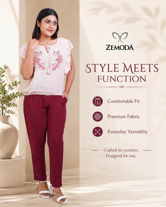 Burgundy Cigarette Pants for Women