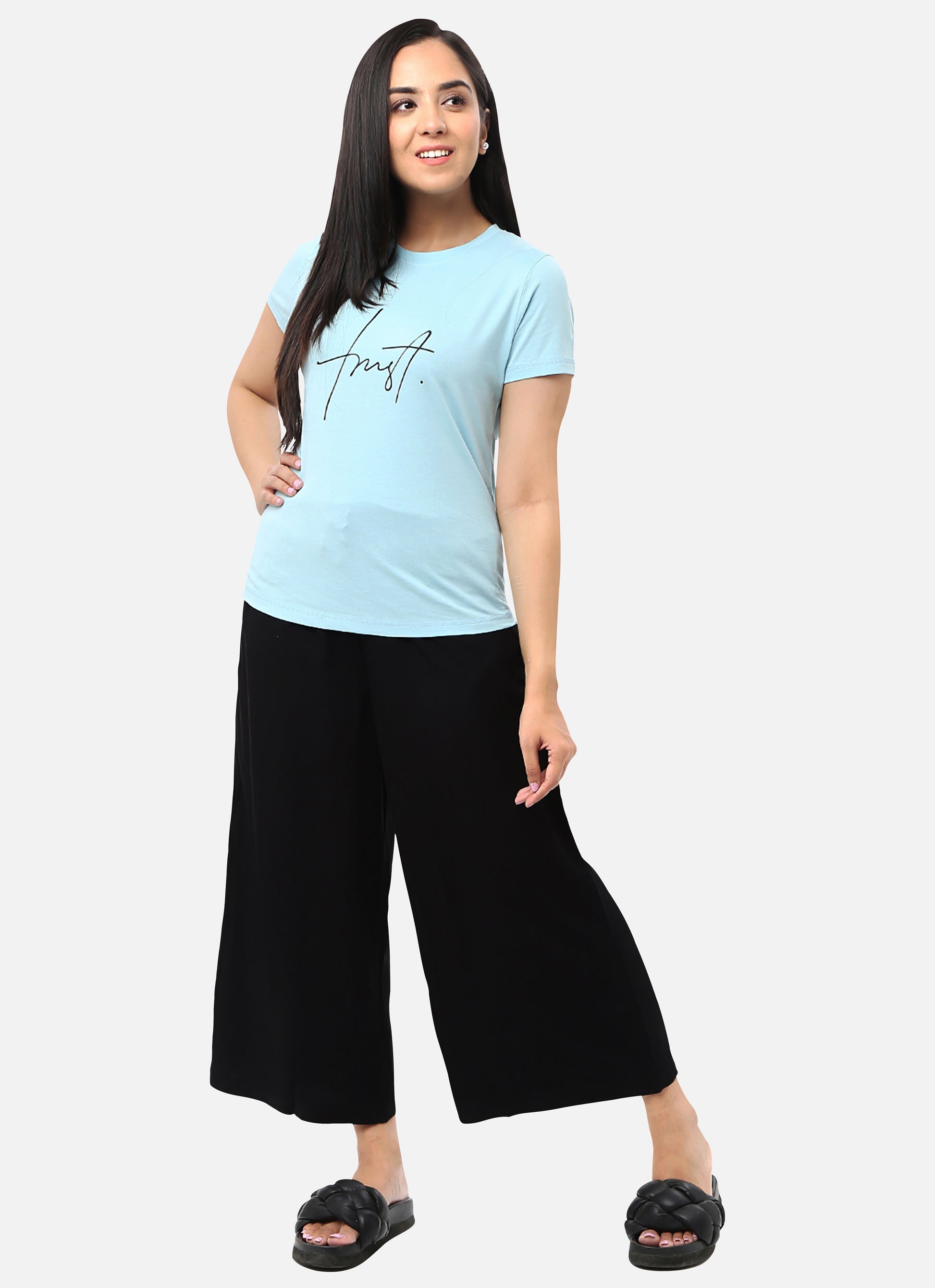 Womens bottom wear in deep black, designed for a chic and adaptable style, ideal for a range of occasions, available online