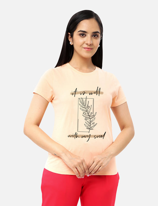 Womens cream T-shirt with 'my soul' quote, offering a soft and inspirational look, available online