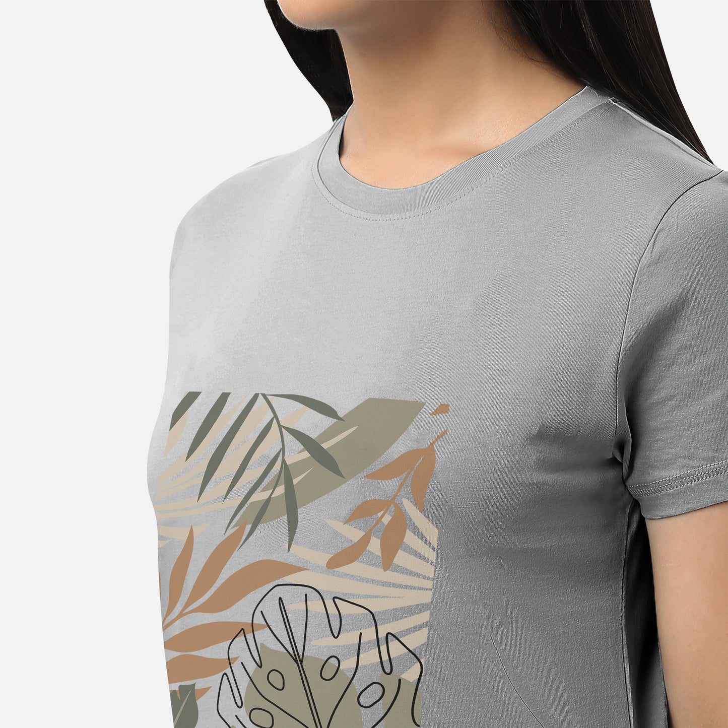 Womens grey T-shirt, perfect for adding a touch of simplicity and elegance to your wardrobe, available online