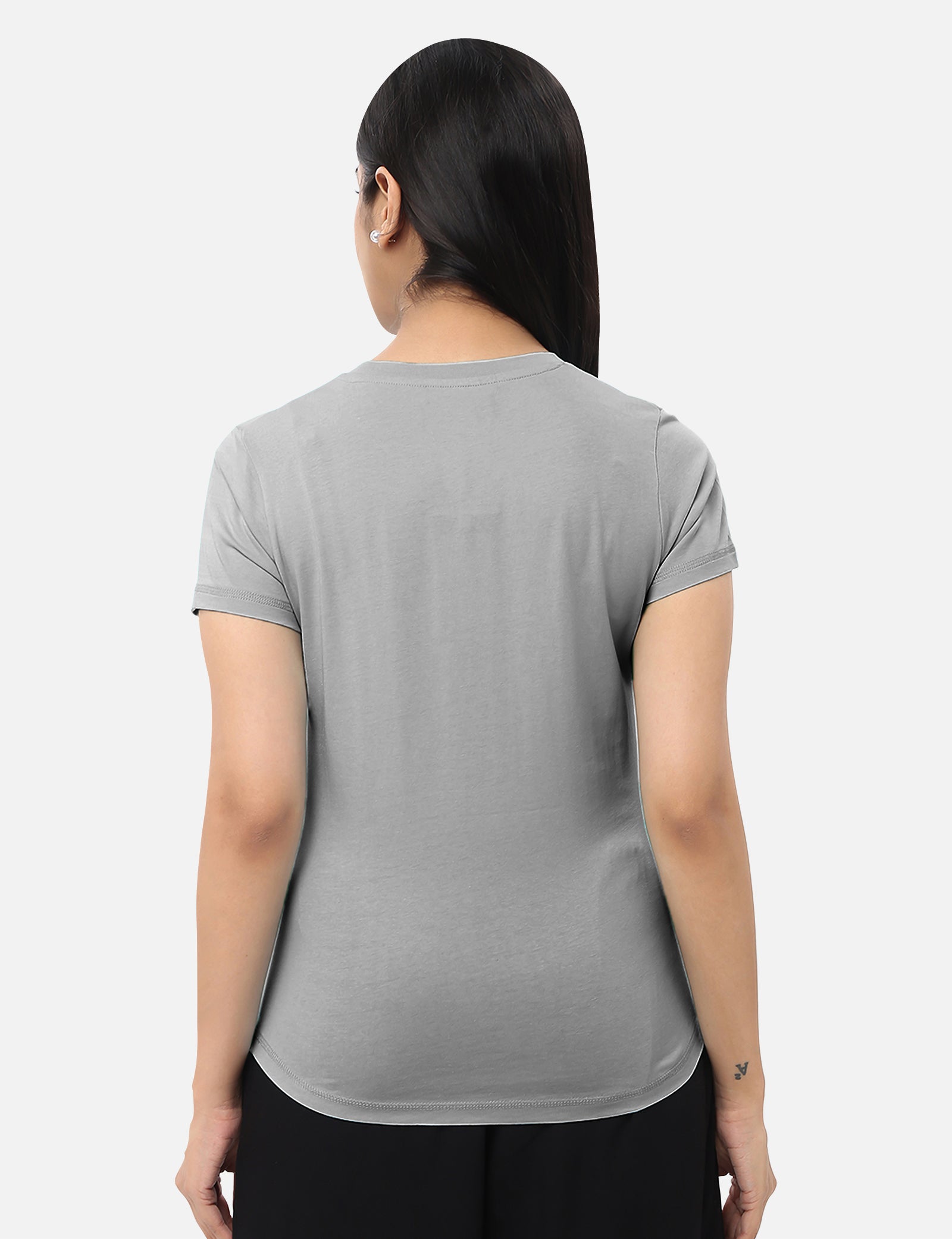 Womens grey T-shirt, perfect for adding a touch of simplicity and elegance to your wardrobe, available online
