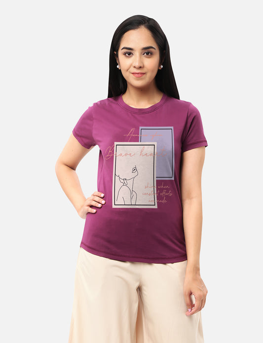 Womens purple T-shirt featuring a motivational quote, perfect for adding a touch of inspiration to your wardrobe, available online