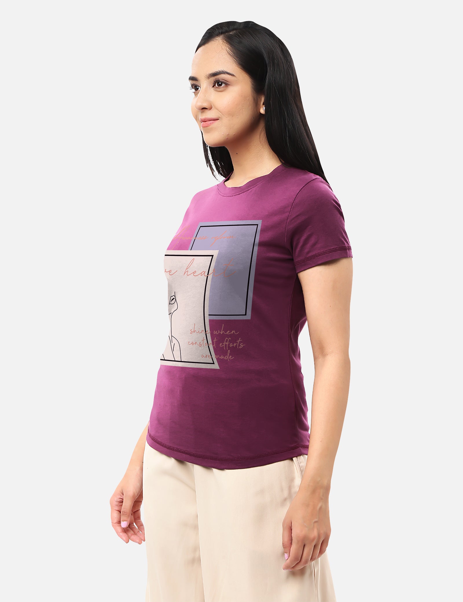 Womens purple T-shirt featuring a motivational quote, perfect for adding a touch of inspiration to your wardrobe, available online