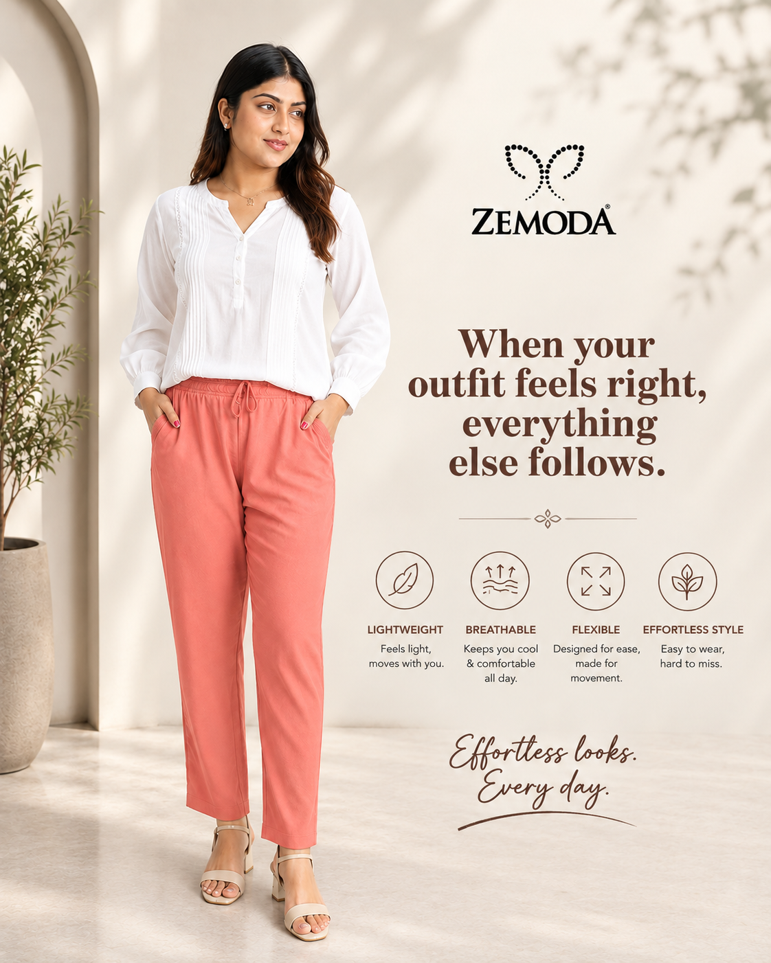 Coral Cigarette Pants for Women