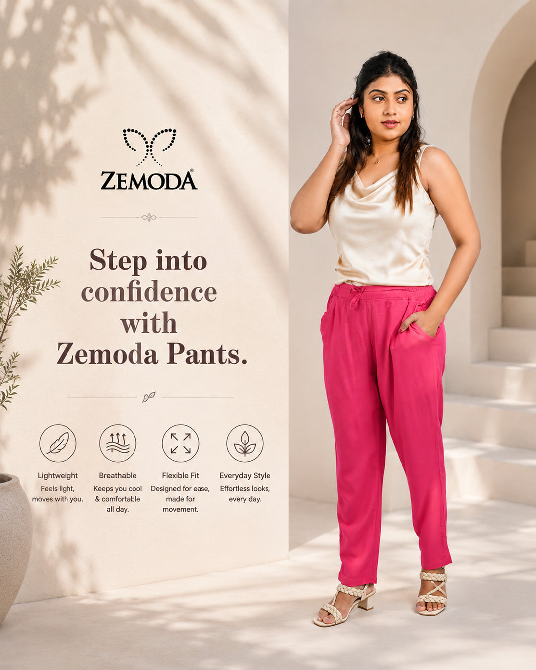 Rani Pink Cigarette Pants for Women