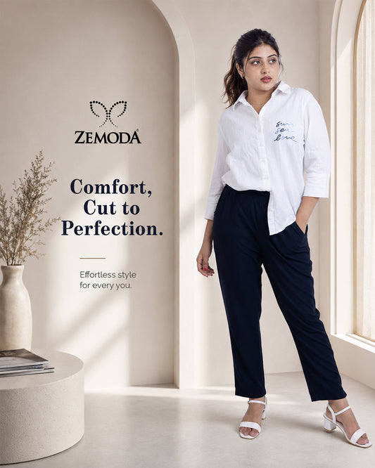 Navy Blue Cigarette Pants for Women