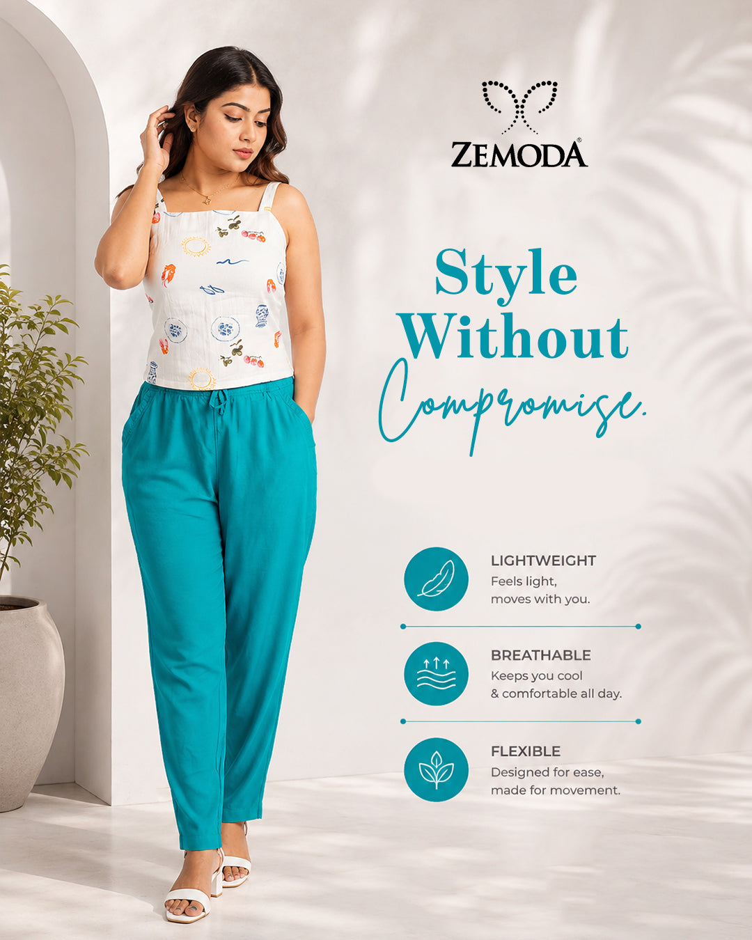 Peacock Blue Cigarette Pants for Women