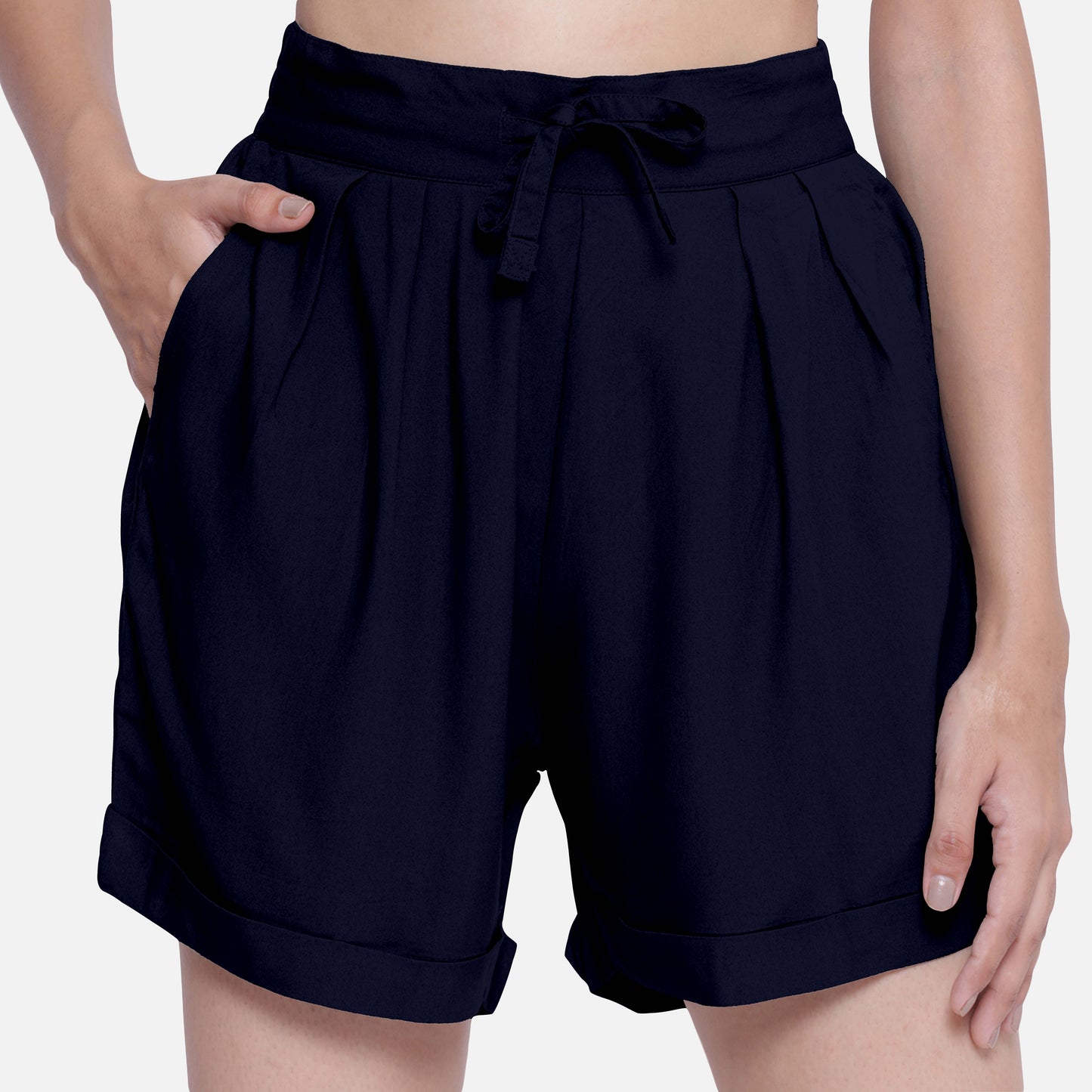 Buy womens soft modal navy shorts online, featuring a fashionable design and ultra-soft fabric for any casual look