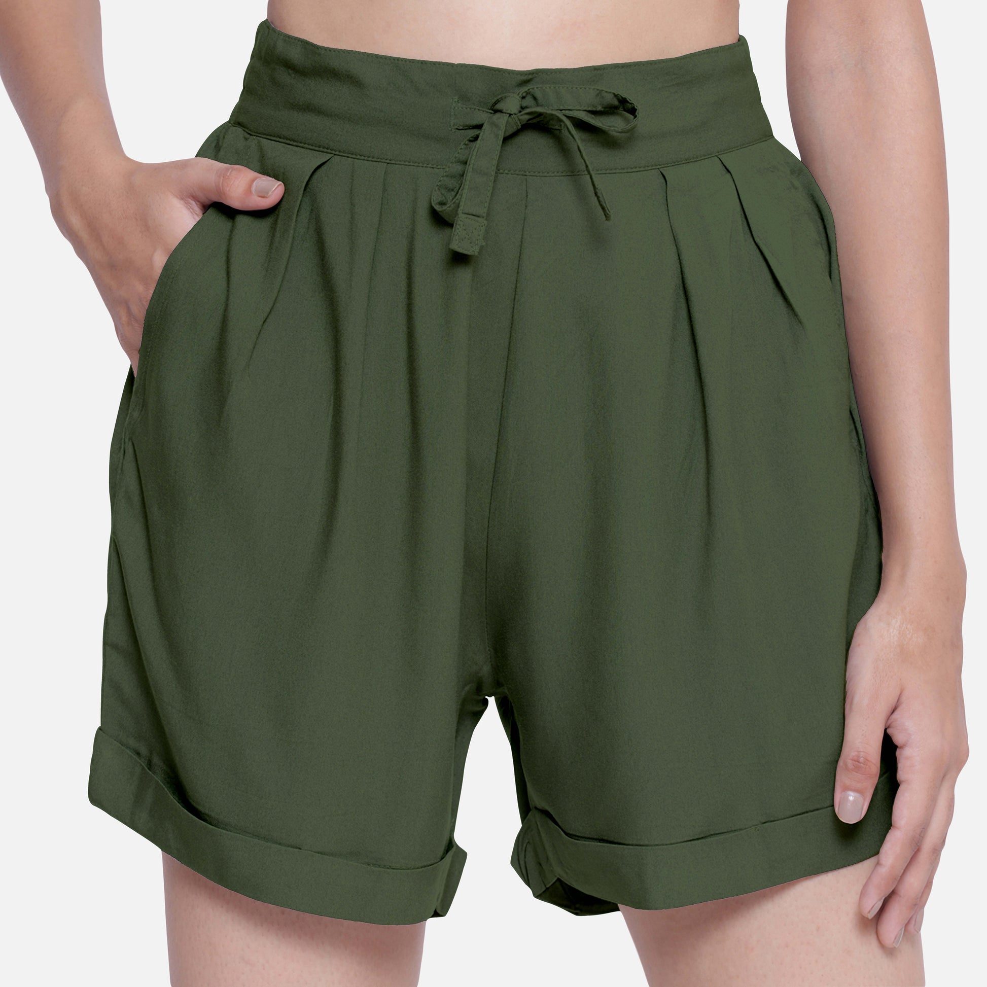 Buy womens soft modal olive shorts online, featuring a fashionable design and ultra-soft fabric for any casual look