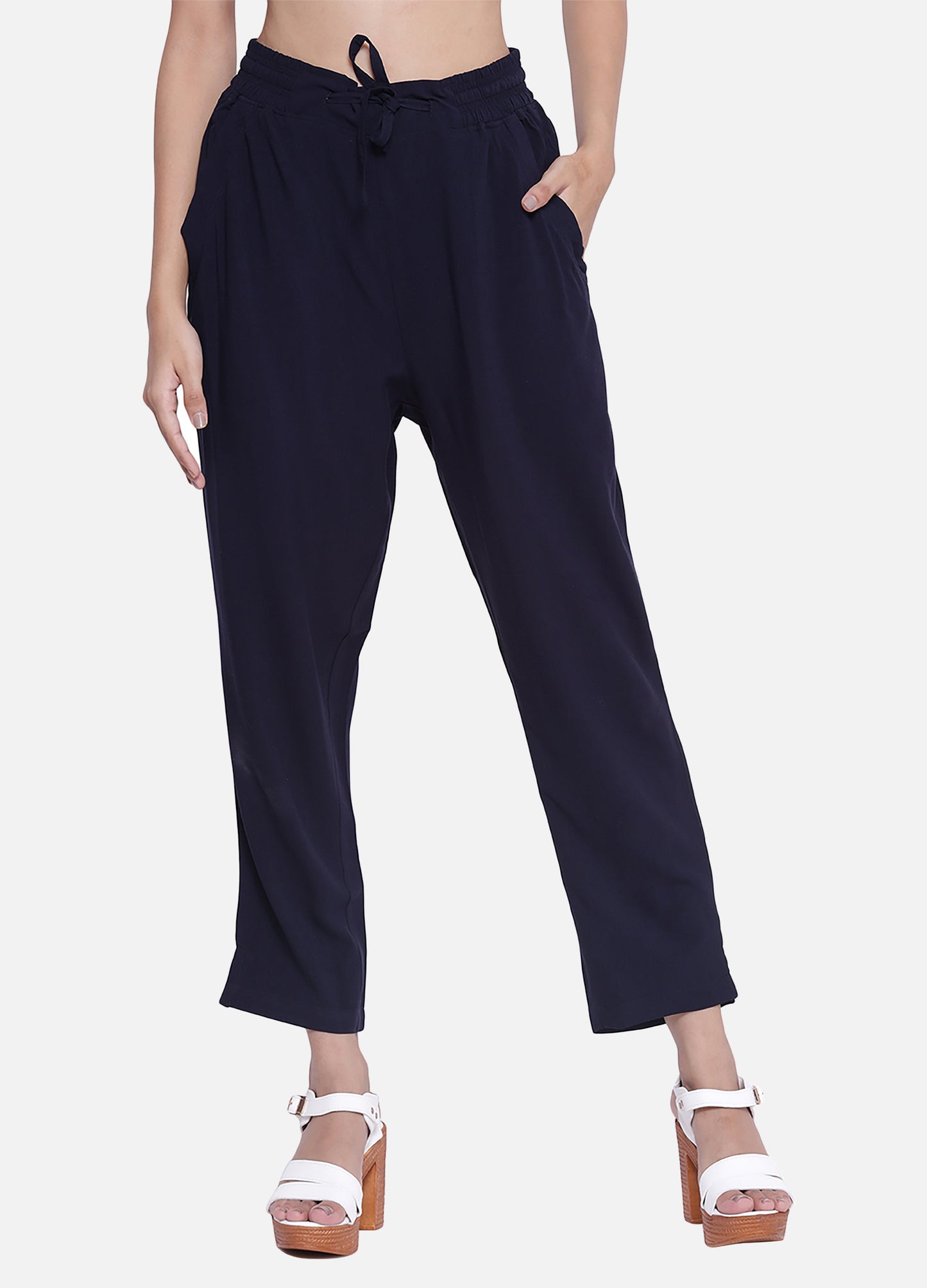 Cigarette Trousers for Women's - Navy Blue