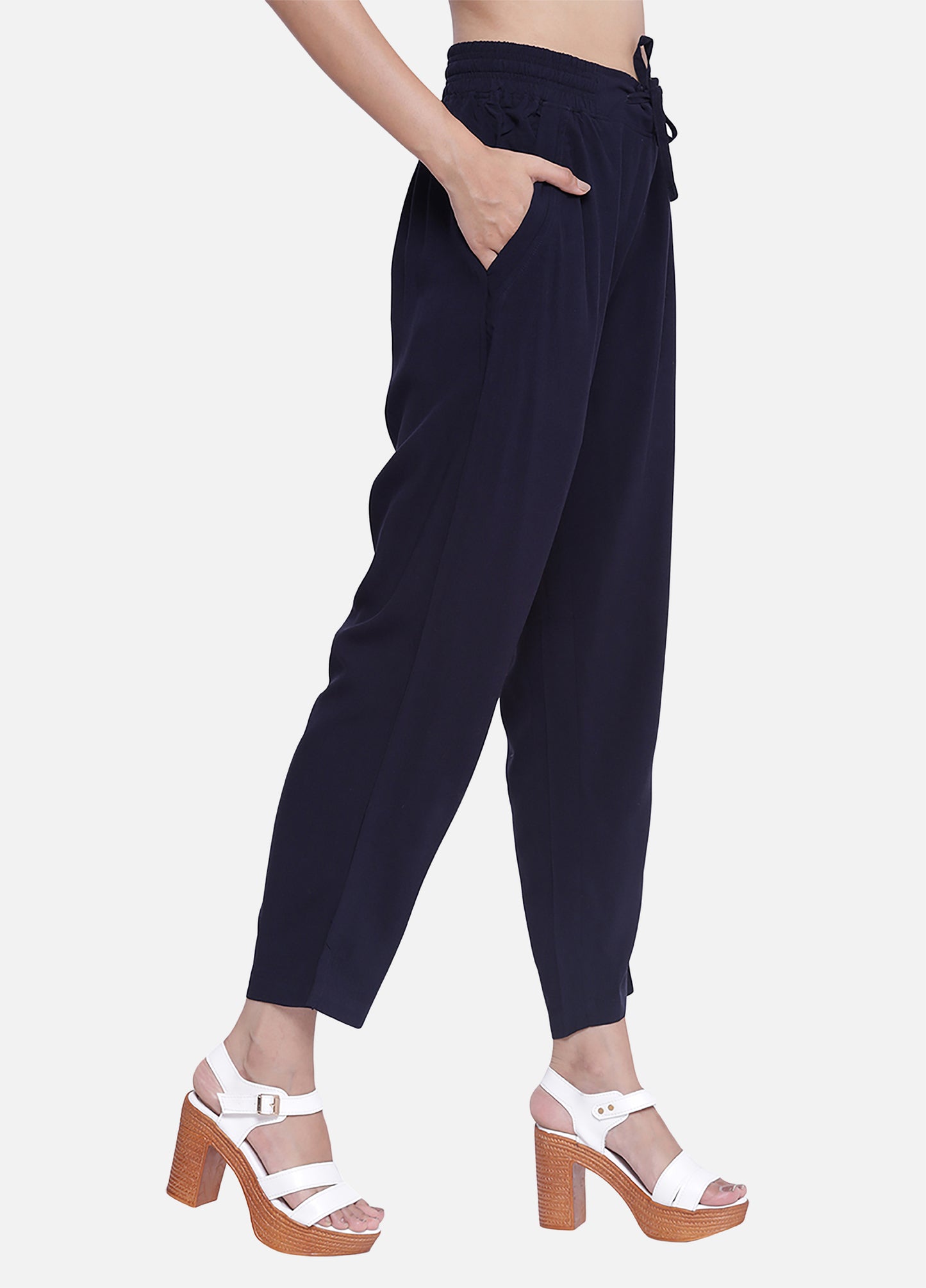 Cigarette Trousers for Women's - Navy Blue