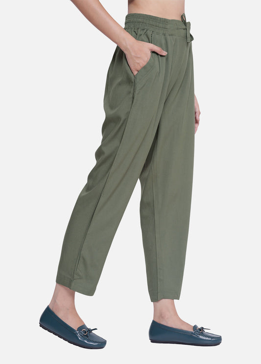 Cigarette Trousers for Women's - Olive Pants