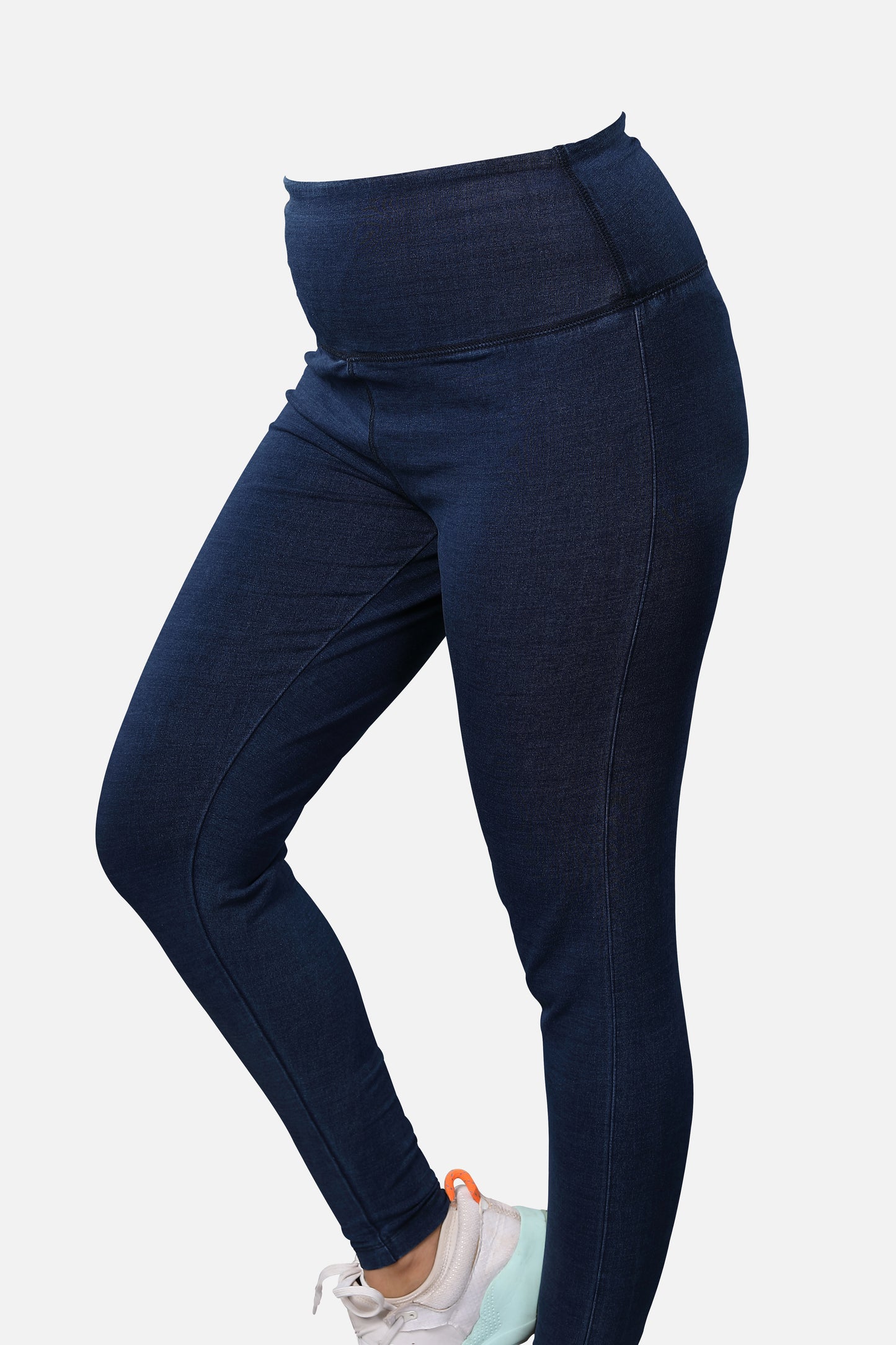 Shop womens knitted dark blue denim jeggings, featuring a trendy design and a flattering fit, ideal for everyday fashion, available online