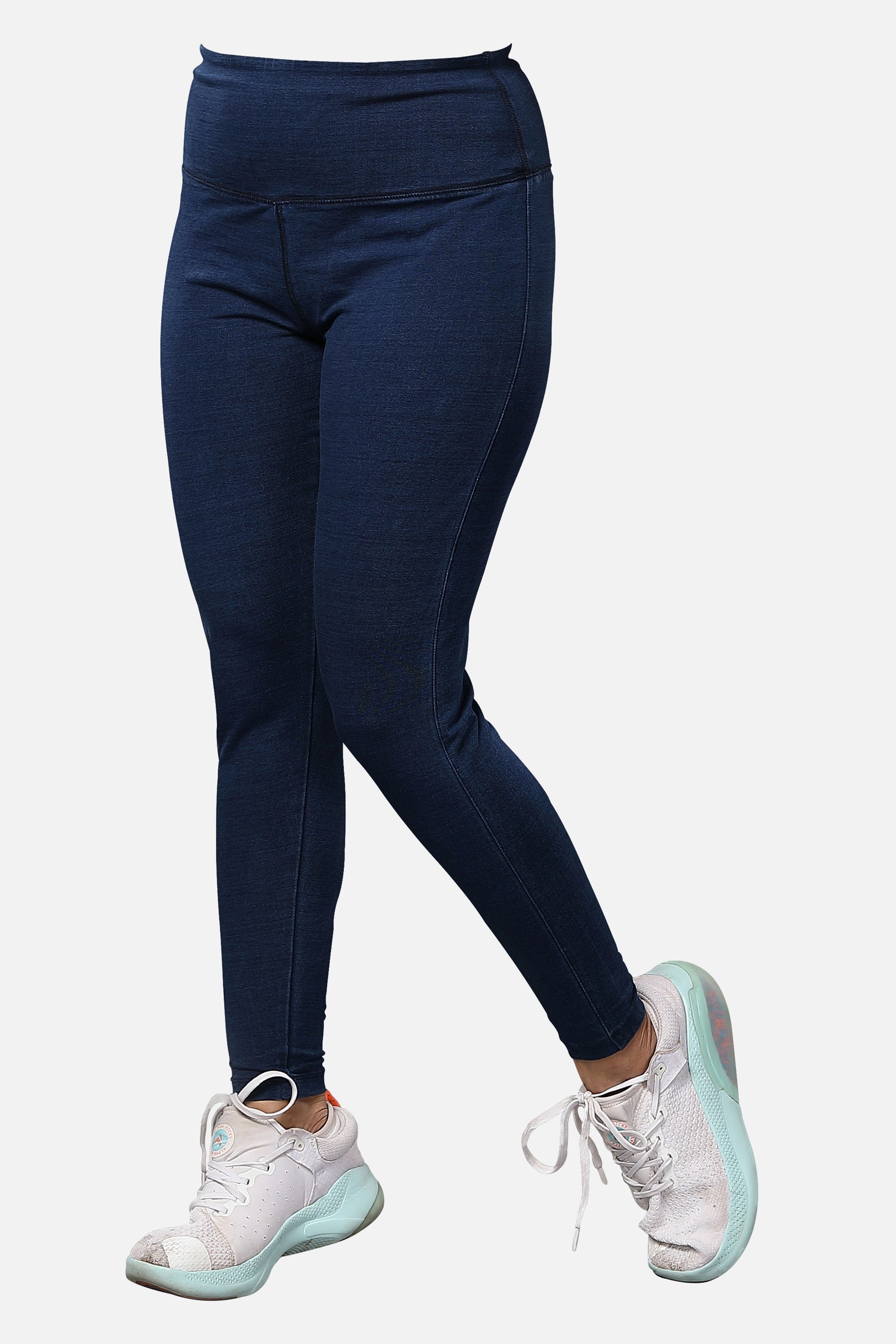 Shop womens knitted dark blue denim jeggings, featuring a trendy design and a flattering fit, ideal for everyday fashion, available online