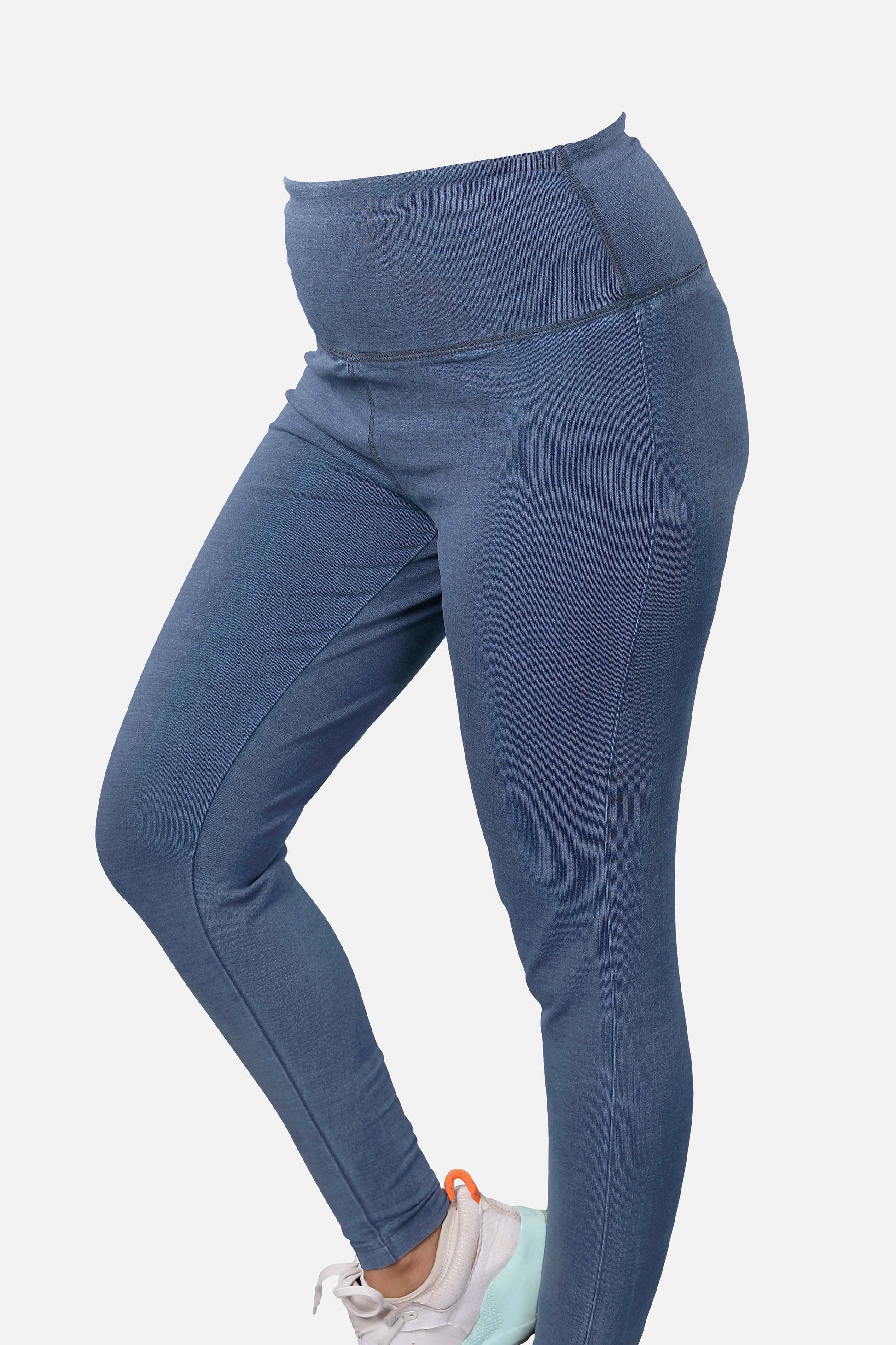 Shop womens knitted mid-blue denim jeggings, featuring a trendy design and a flattering fit, ideal for everyday fashion, available online
