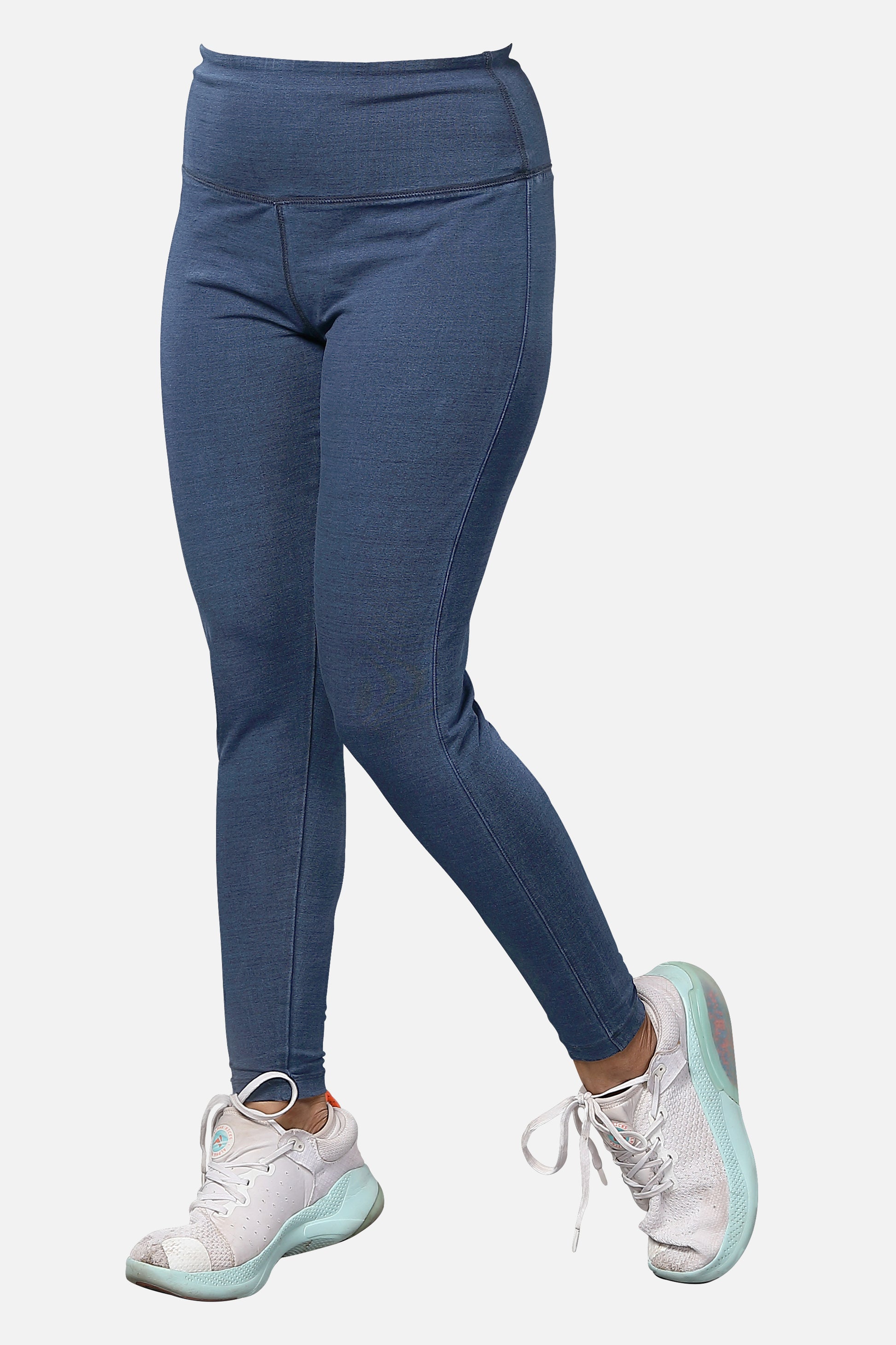 Shop womens knitted mid-blue denim jeggings, featuring a trendy design and a flattering fit, ideal for everyday fashion, available online