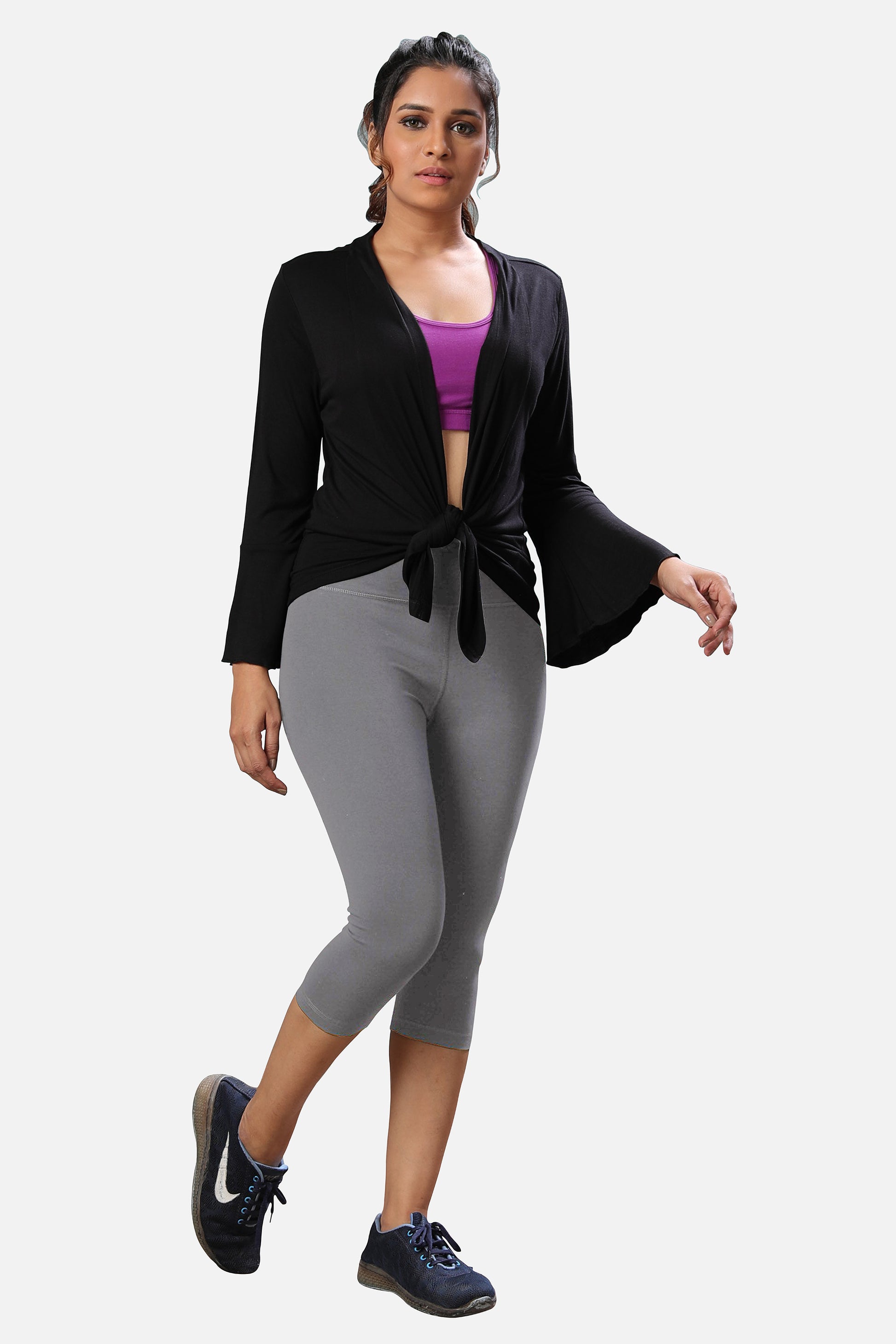 Stylish grey color capris for women, featuring a classic color and comfortable fabric, perfect for versatile outfits, available online