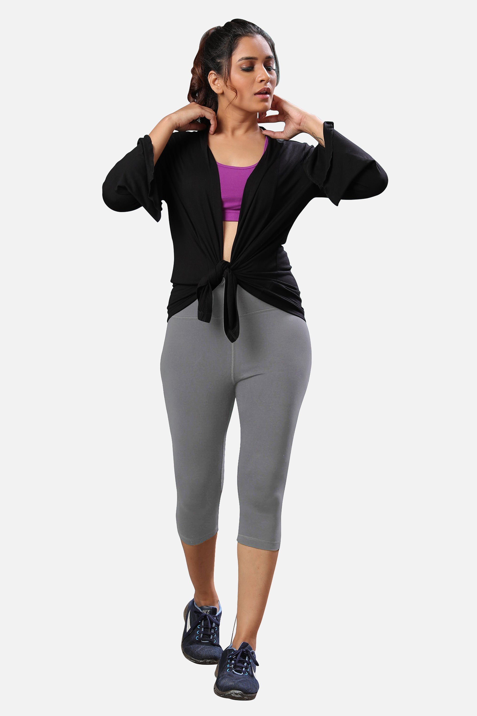 Stylish grey color capris for women, featuring a classic color and comfortable fabric, perfect for versatile outfits, available online