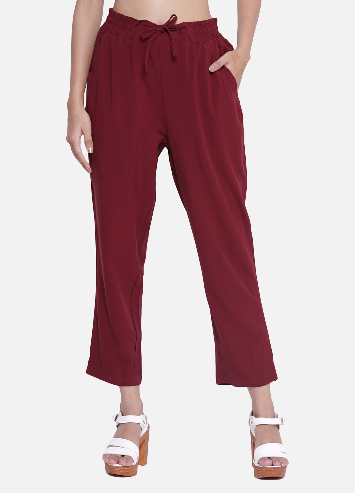 Buy online Mid Rise Solid Cigarette Pants Trouser from bottom wear for  Women by De Moza for ₹700 at 30% off | 2024 Limeroad.com